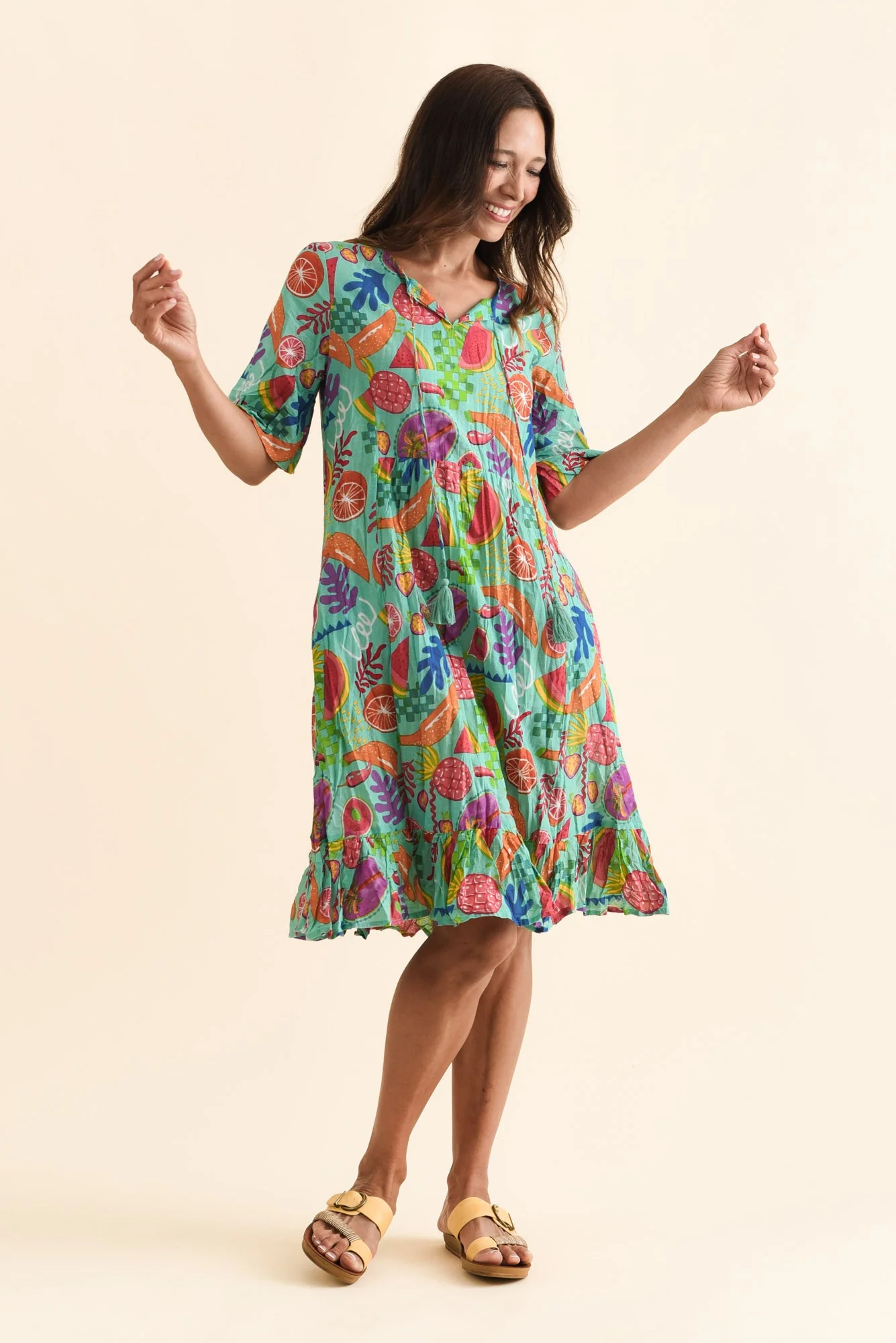 Mila Blue Garden Crinkle Cotton Dress - Image 6