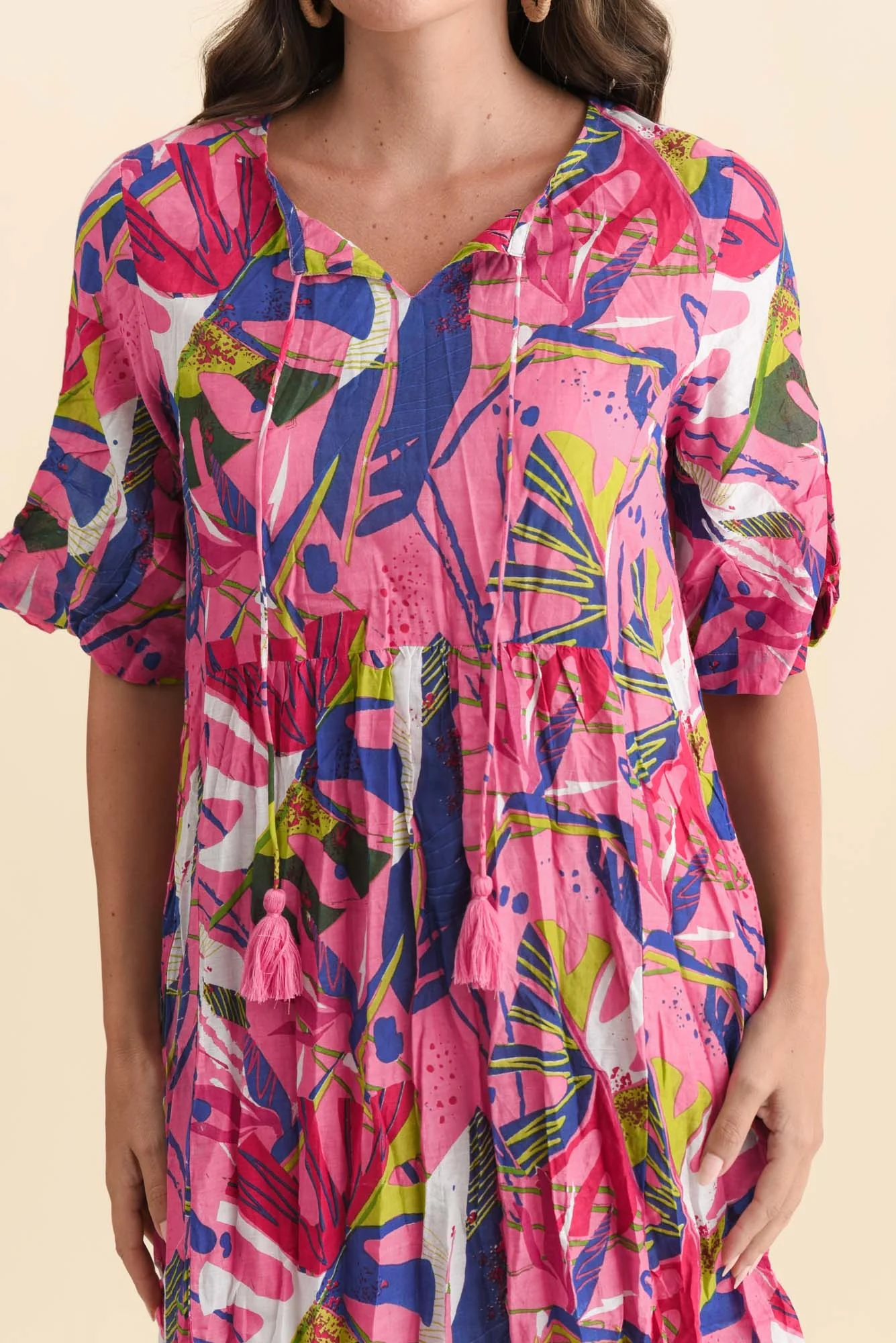 Mila Fuchsia Leaf Crinkle Cotton Dress - Image 5