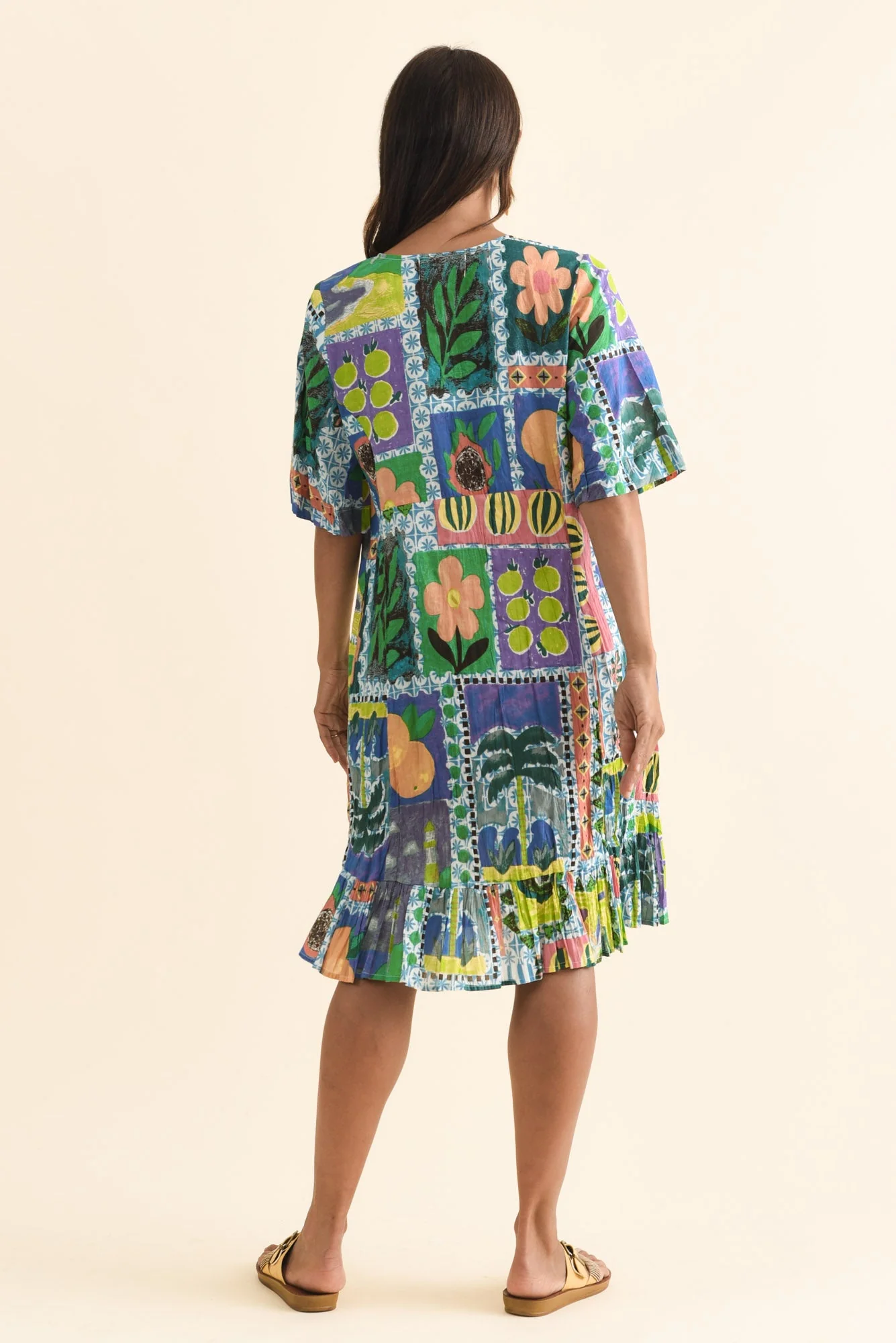 Mila Green Tile Crinkle Cotton Dress - Image 4