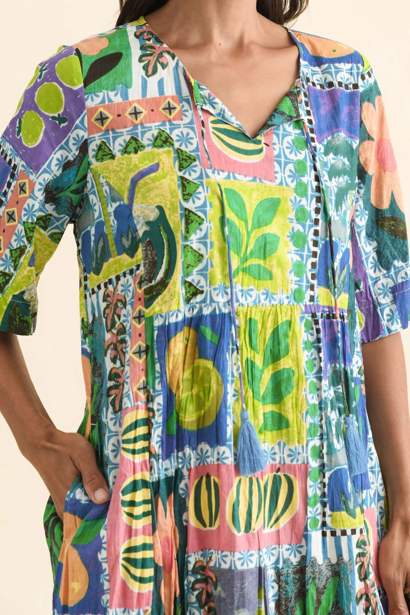 Mila Green Tile Crinkle Cotton Dress - Image 5