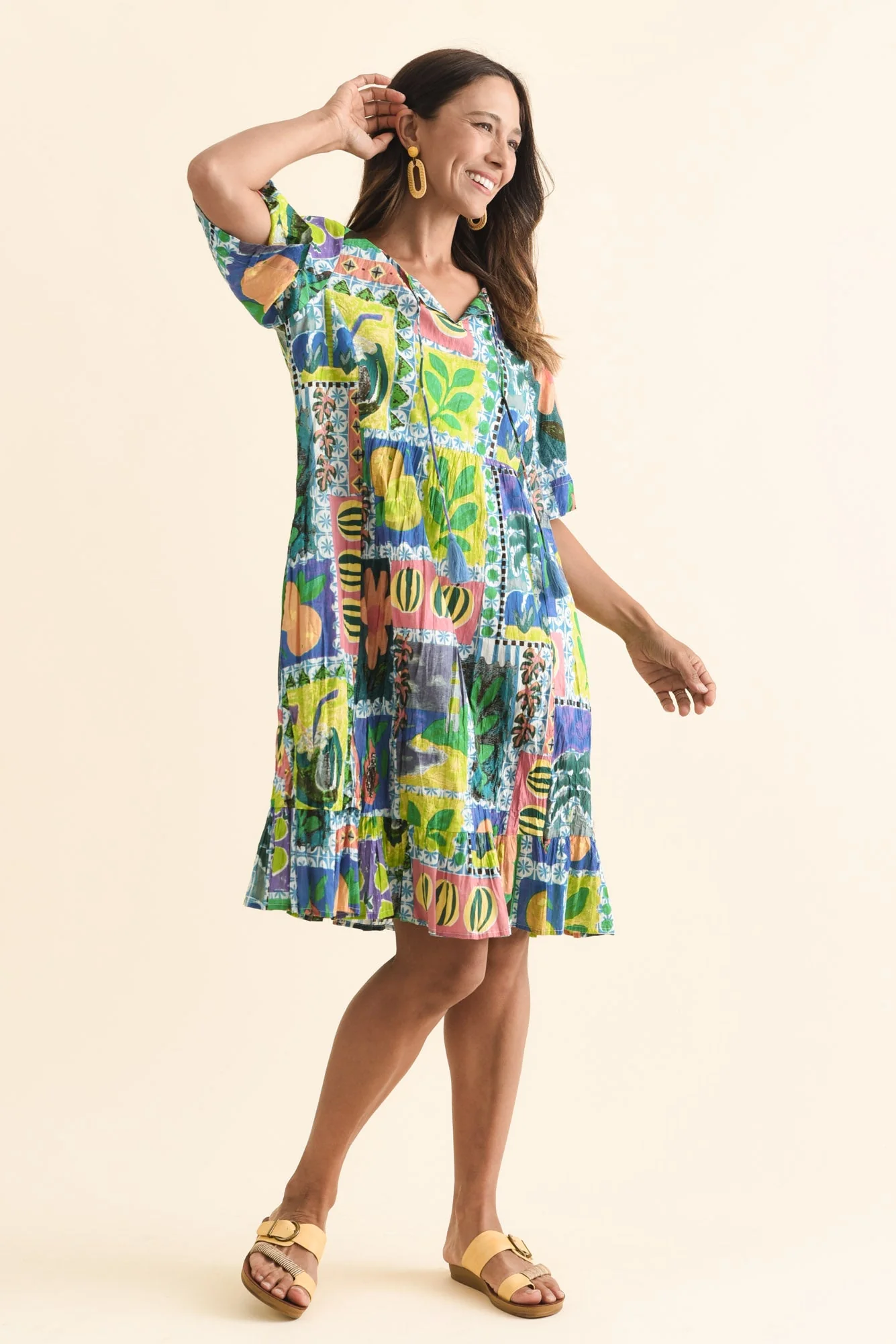 Mila Green Tile Crinkle Cotton Dress - Image 6
