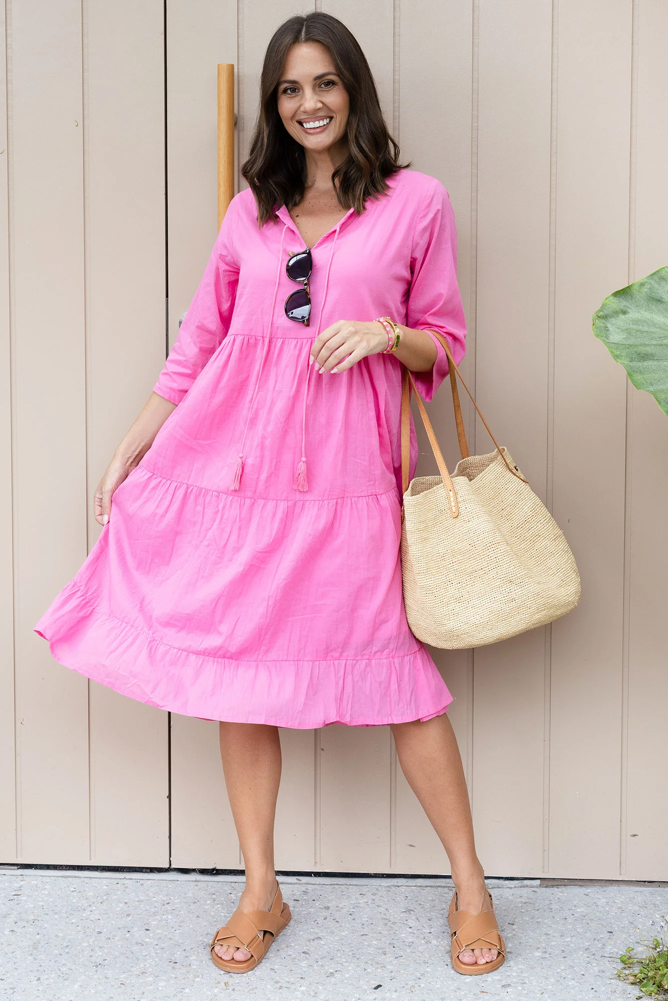 Milana Bright Pink Crinkle Cotton Dress