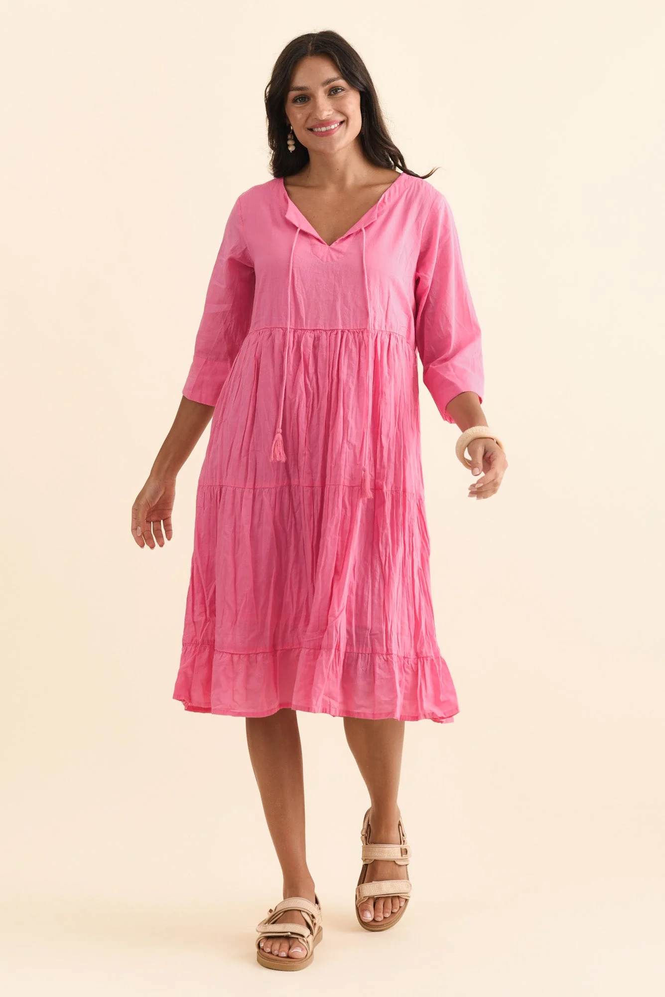 Milana Bright Pink Crinkle Cotton Dress - Image 3