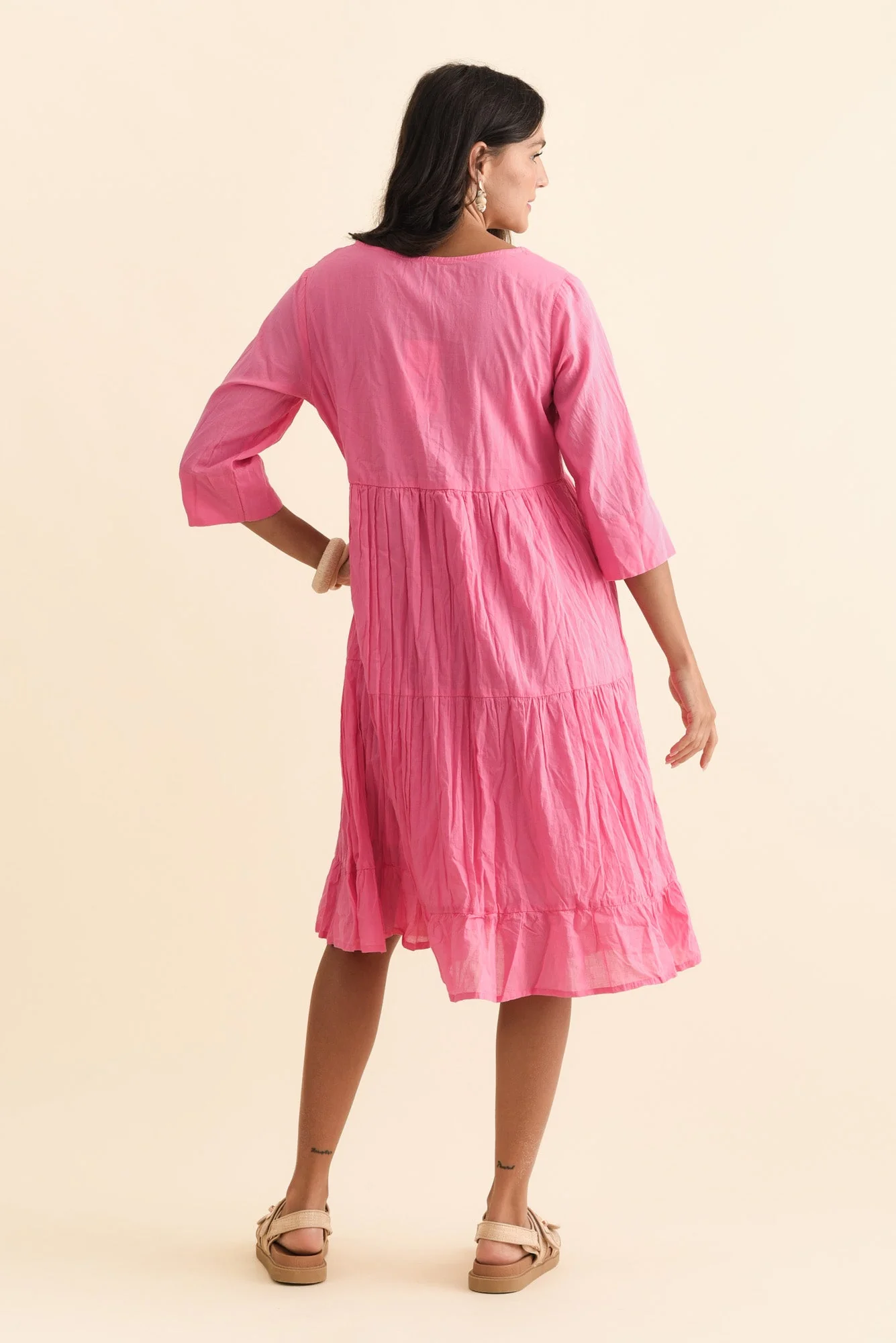 Milana Bright Pink Crinkle Cotton Dress - Image 5