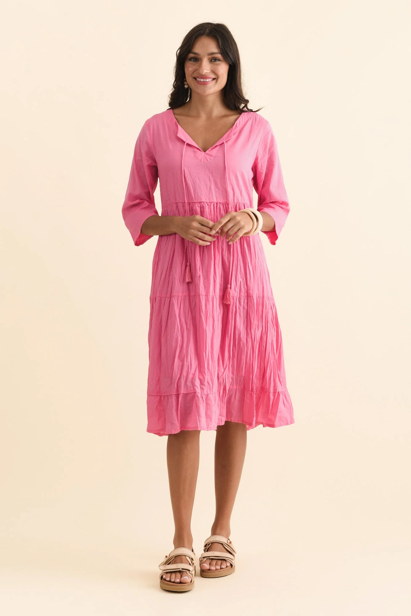 Milana Bright Pink Crinkle Cotton Dress - Image 7