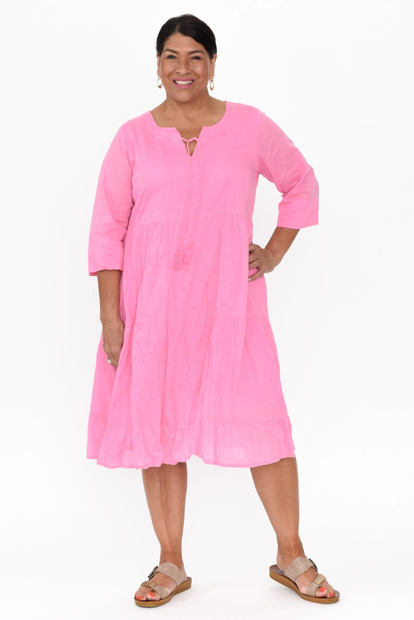 Milana Bright Pink Crinkle Cotton Dress - Image 8
