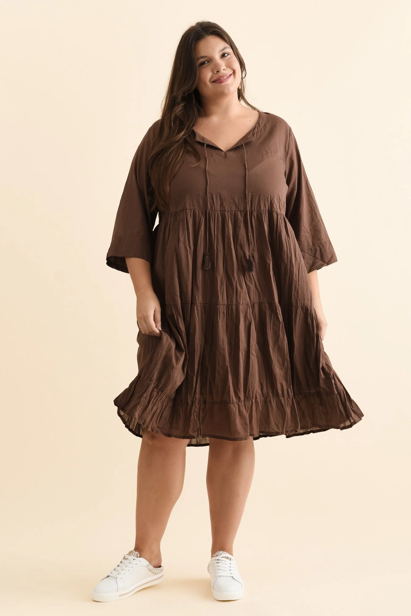 Milana Chocolate Crinkle Cotton Dress - Image 12