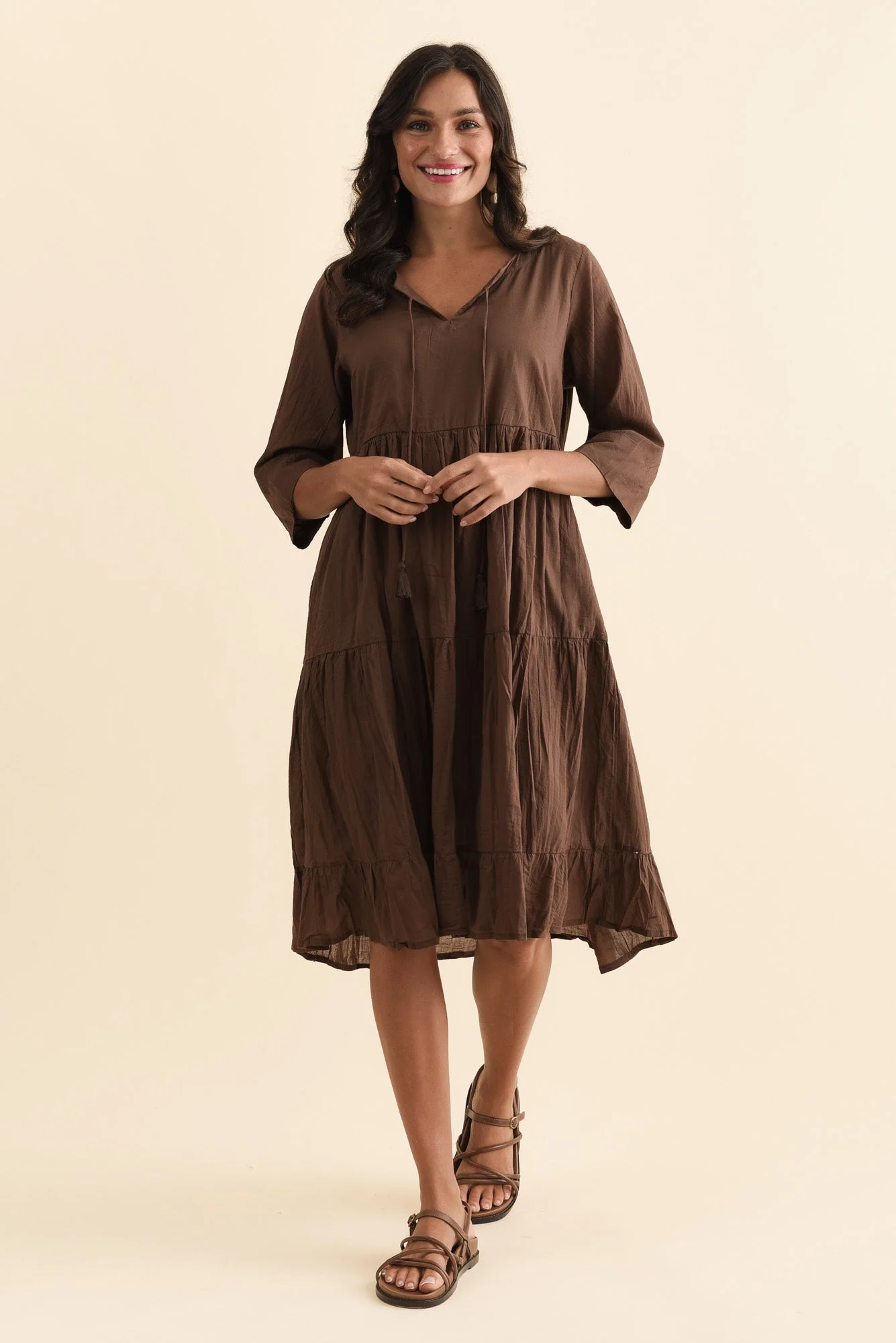 Milana Chocolate Crinkle Cotton Dress - Image 3