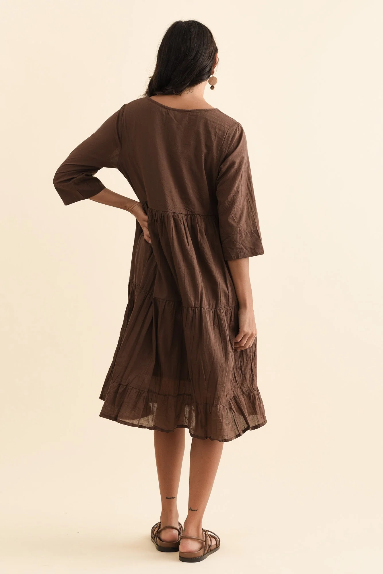 Milana Chocolate Crinkle Cotton Dress - Image 5