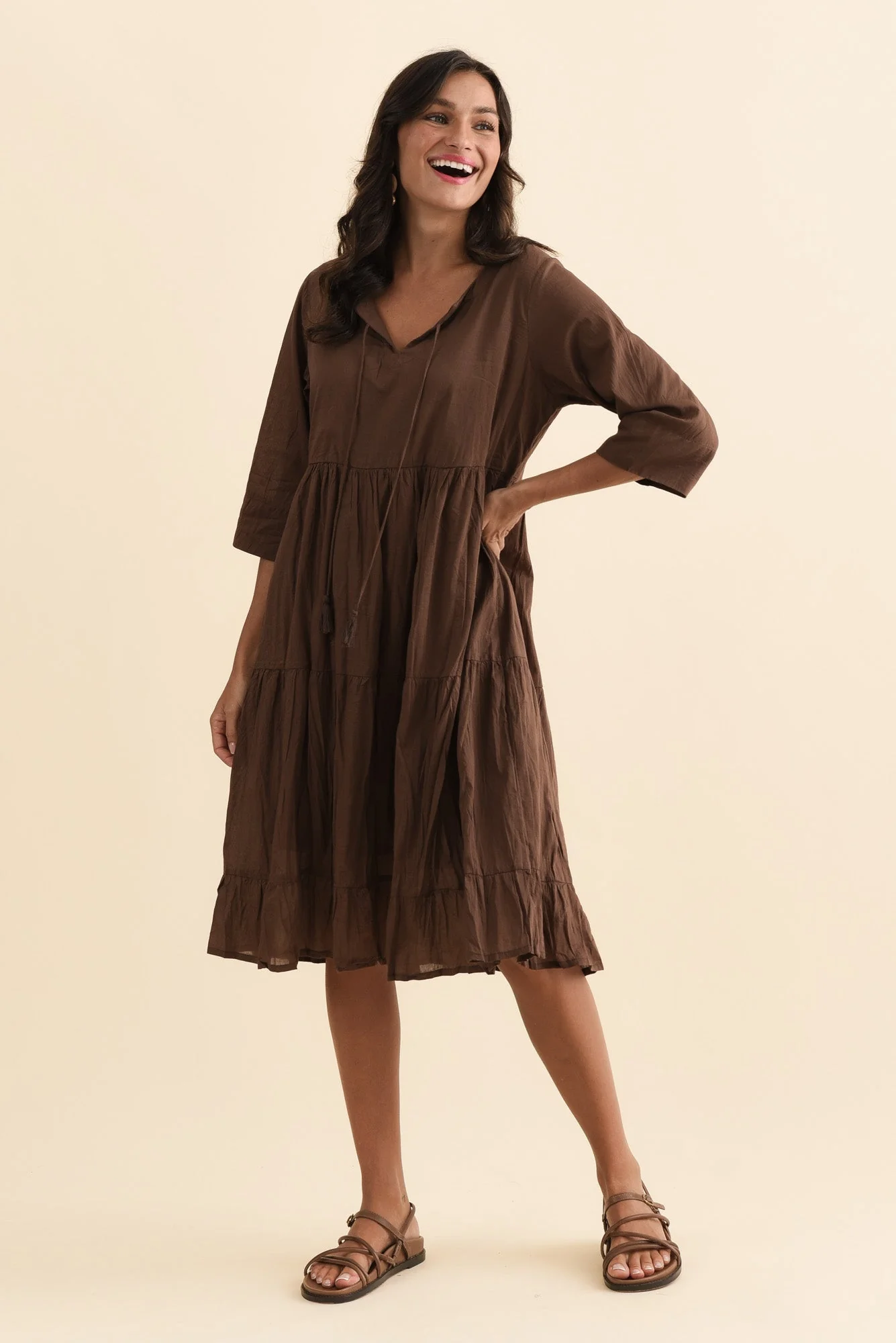 Milana Chocolate Crinkle Cotton Dress - Image 7
