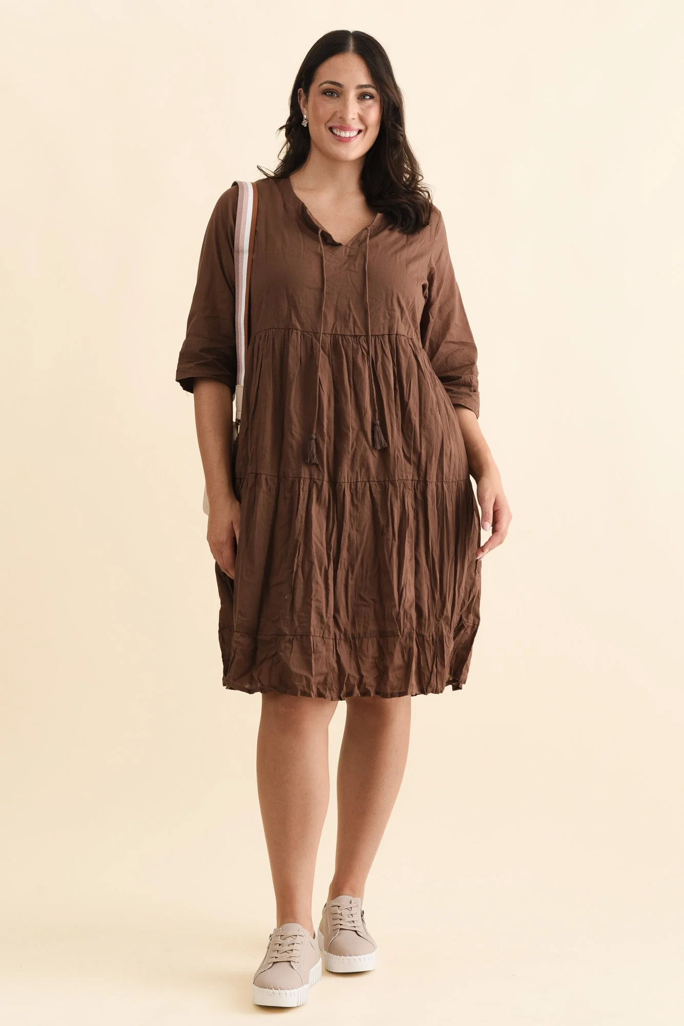 Milana Chocolate Crinkle Cotton Dress - Image 8
