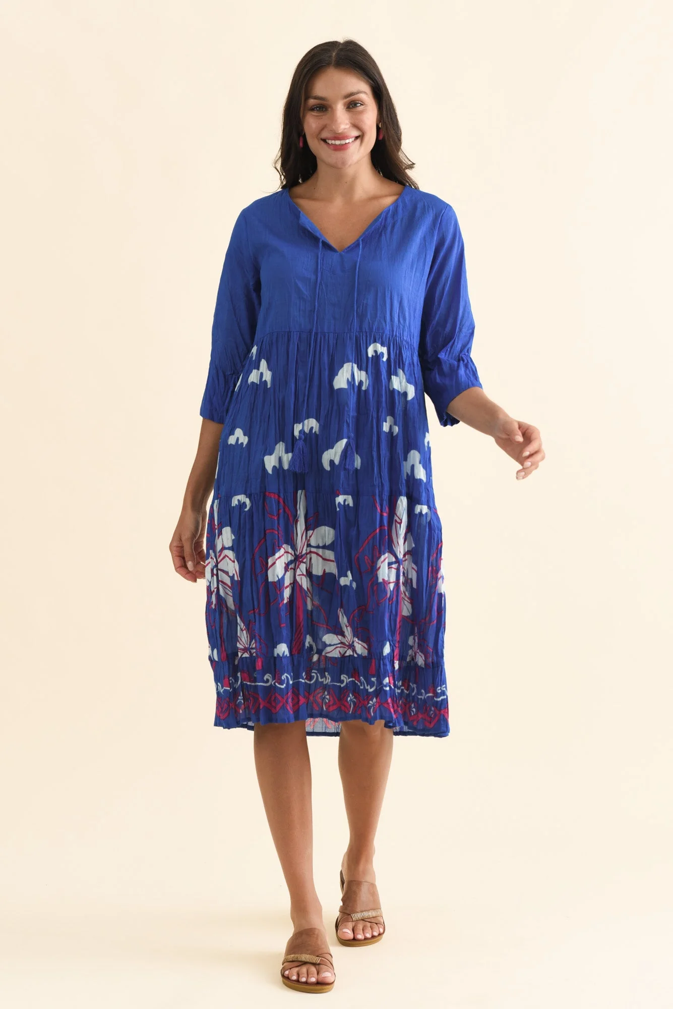 Milana Cobalt Tropical Crinkle Cotton Dress