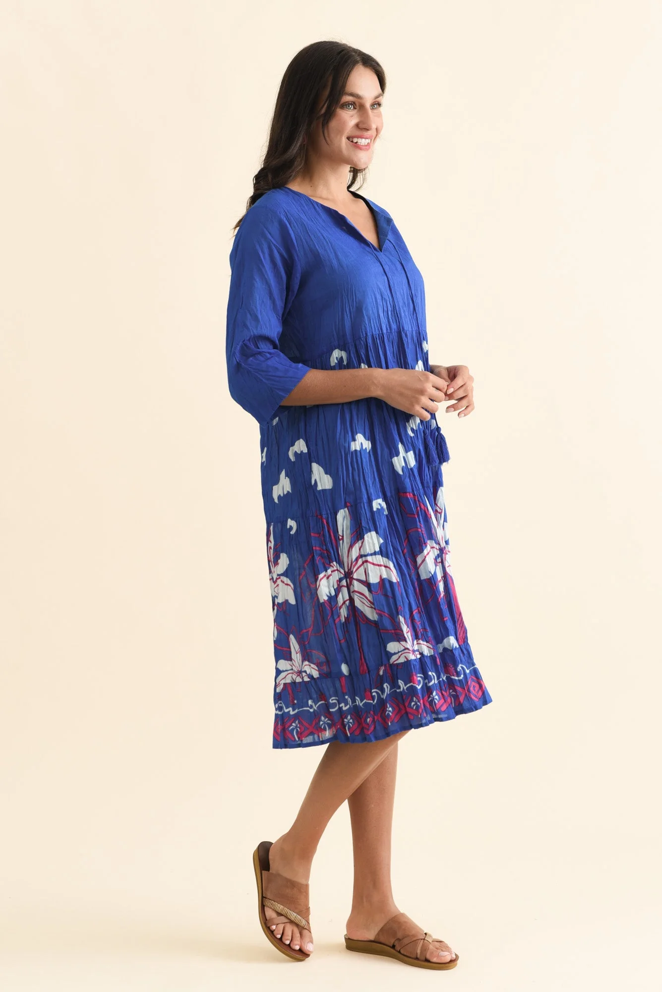 Milana Cobalt Tropical Crinkle Cotton Dress - Image 3