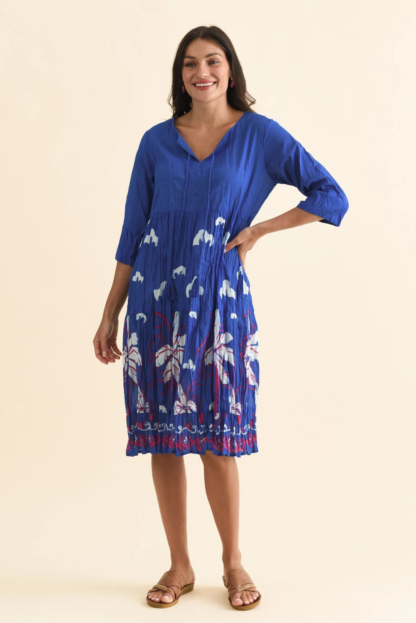 Milana Cobalt Tropical Crinkle Cotton Dress - Image 6