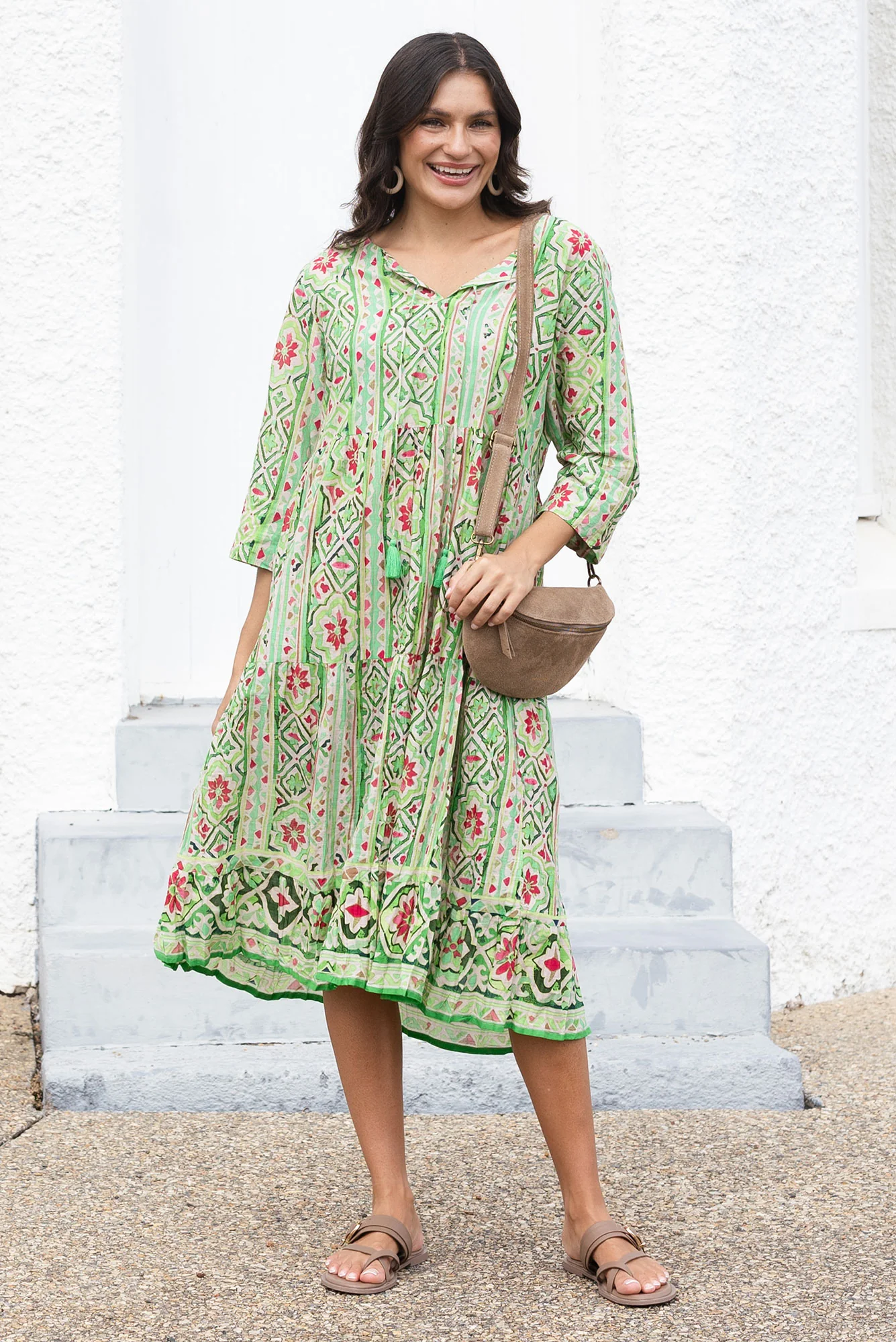 Milana Green Abstract Crinkle Cotton Dress