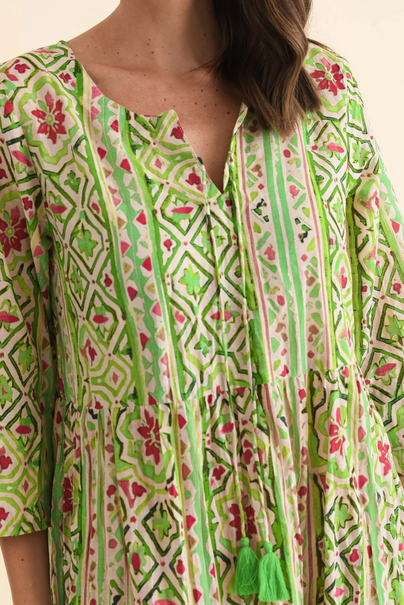 Milana Green Abstract Crinkle Cotton Dress - Image 6
