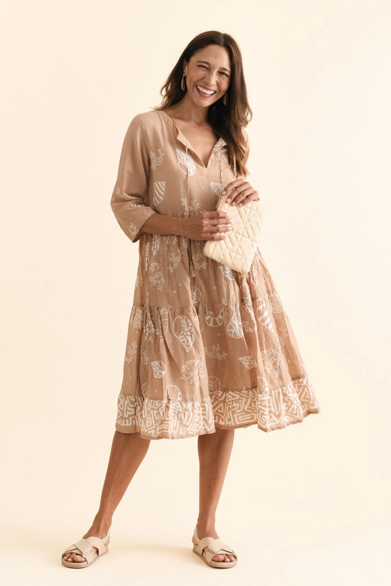 Milana Mocha Seashell Crinkle Cotton Dress - Image 2