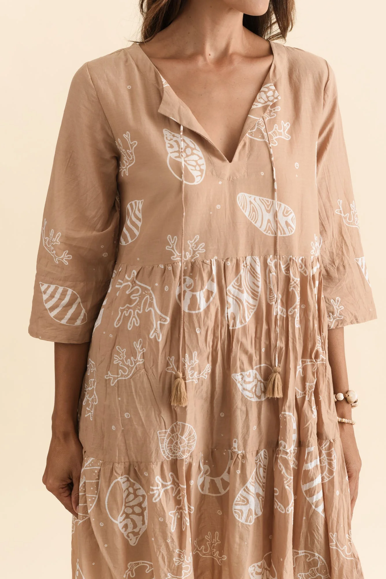 Milana Mocha Seashell Crinkle Cotton Dress - Image 6