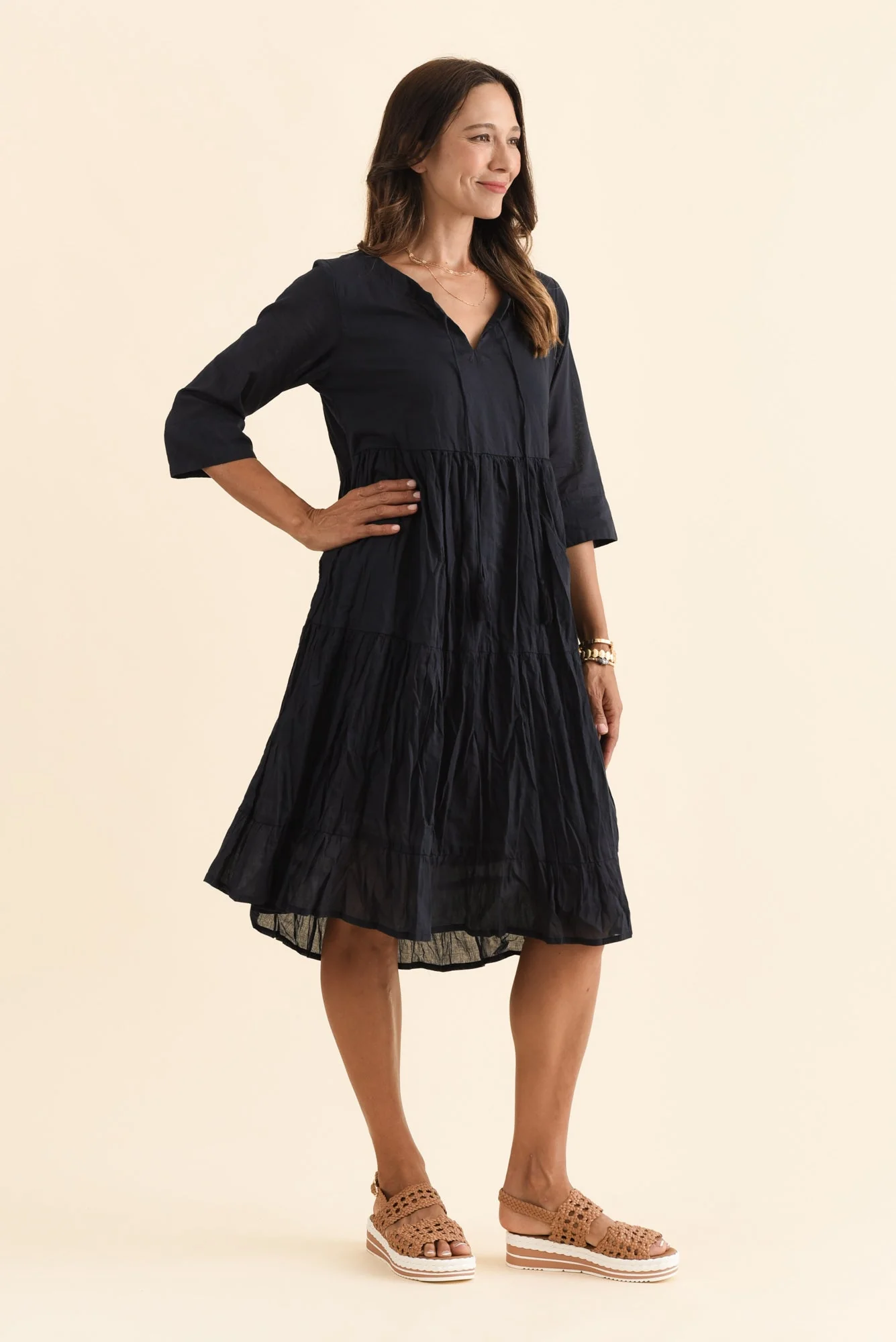 Milana Navy Crinkle Cotton Dress - Image 4