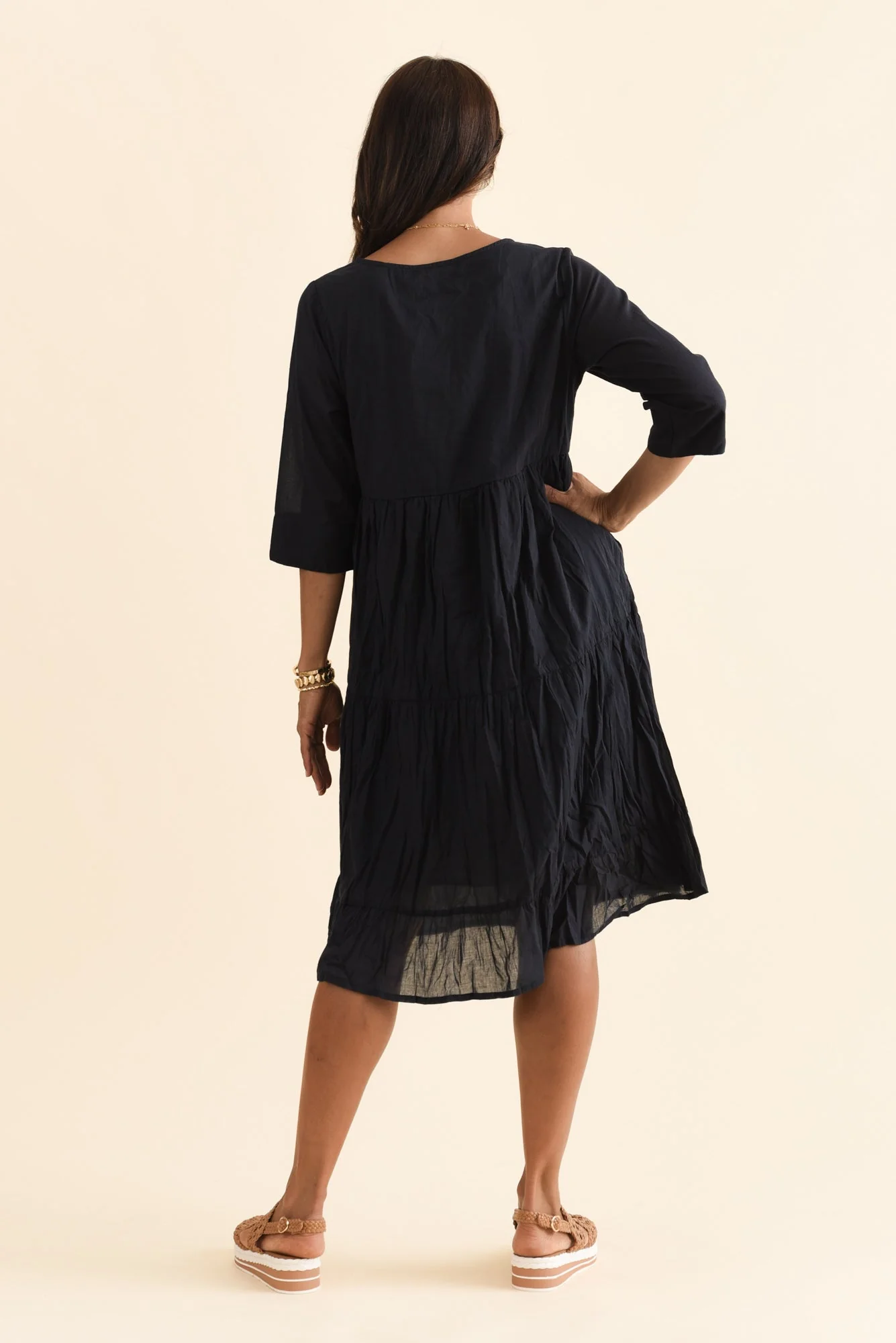 Milana Navy Crinkle Cotton Dress - Image 5