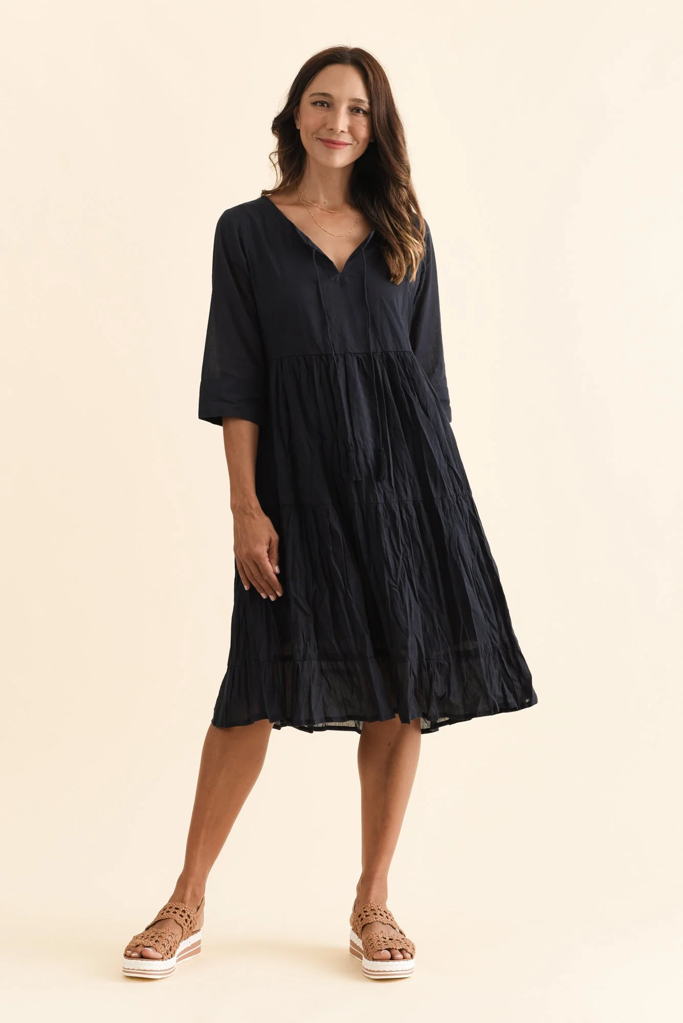 Milana Navy Crinkle Cotton Dress - Image 6