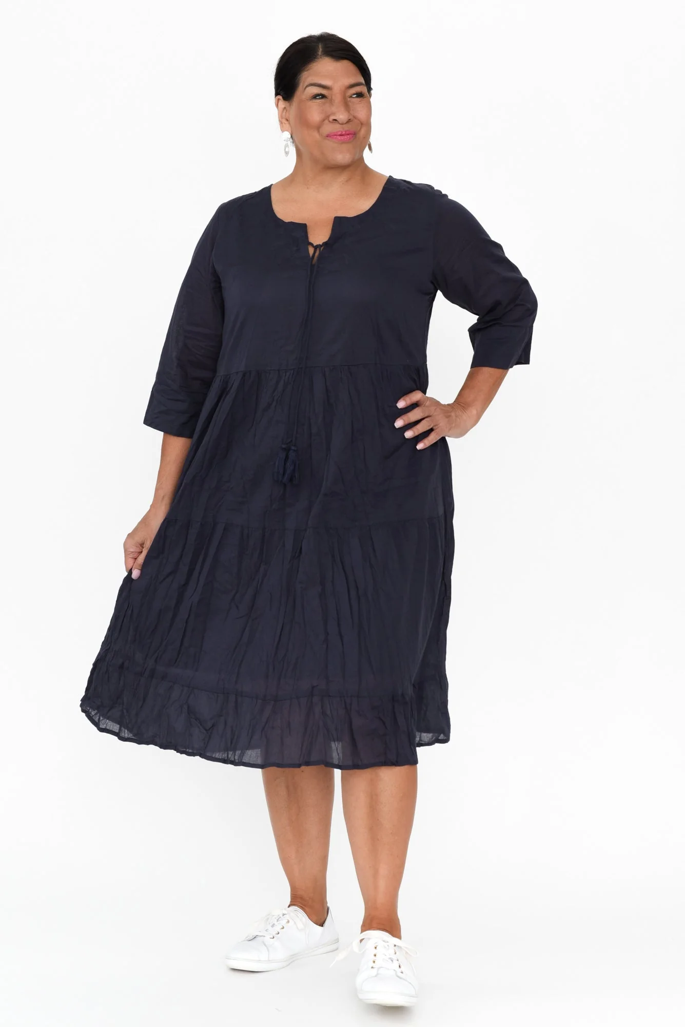 Milana Navy Crinkle Cotton Dress - Image 8