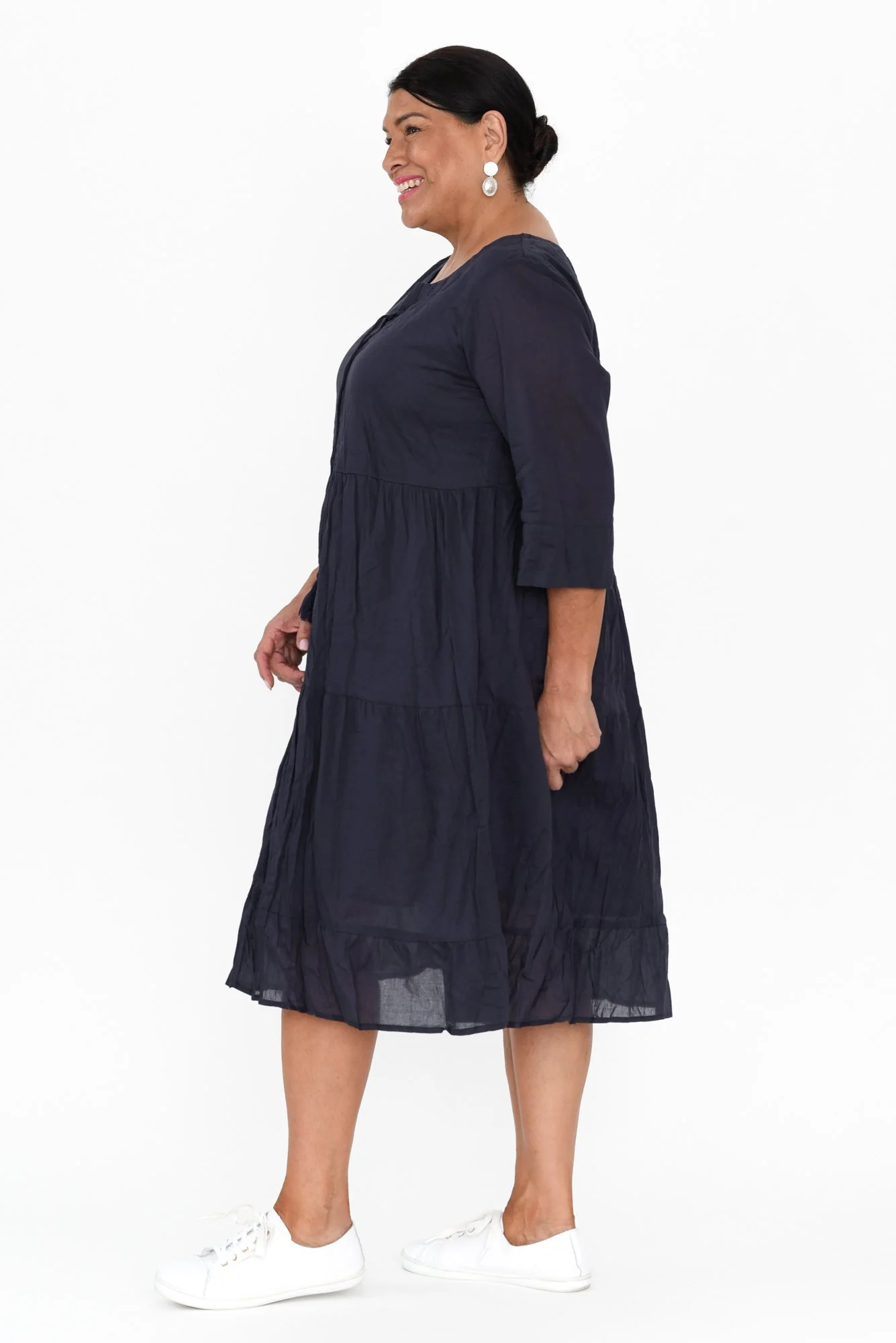 Milana Navy Crinkle Cotton Dress - Image 9