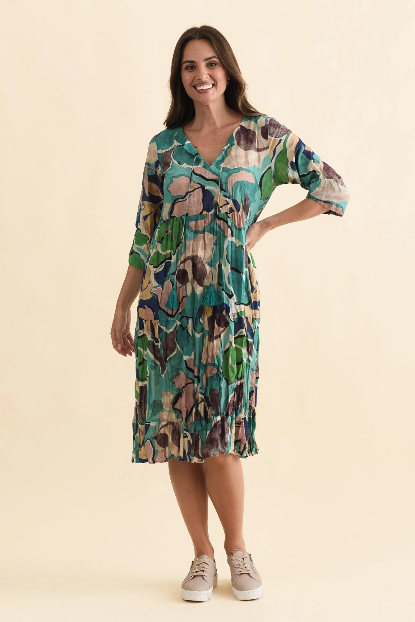 Milana Teal Foliage Crinkle Cotton Dress - Image 2