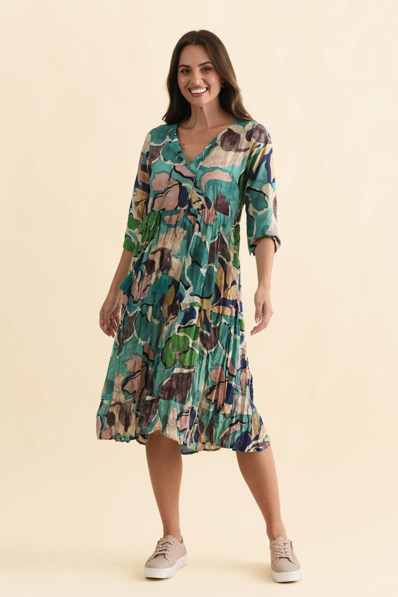 Milana Teal Foliage Crinkle Cotton Dress - Image 6