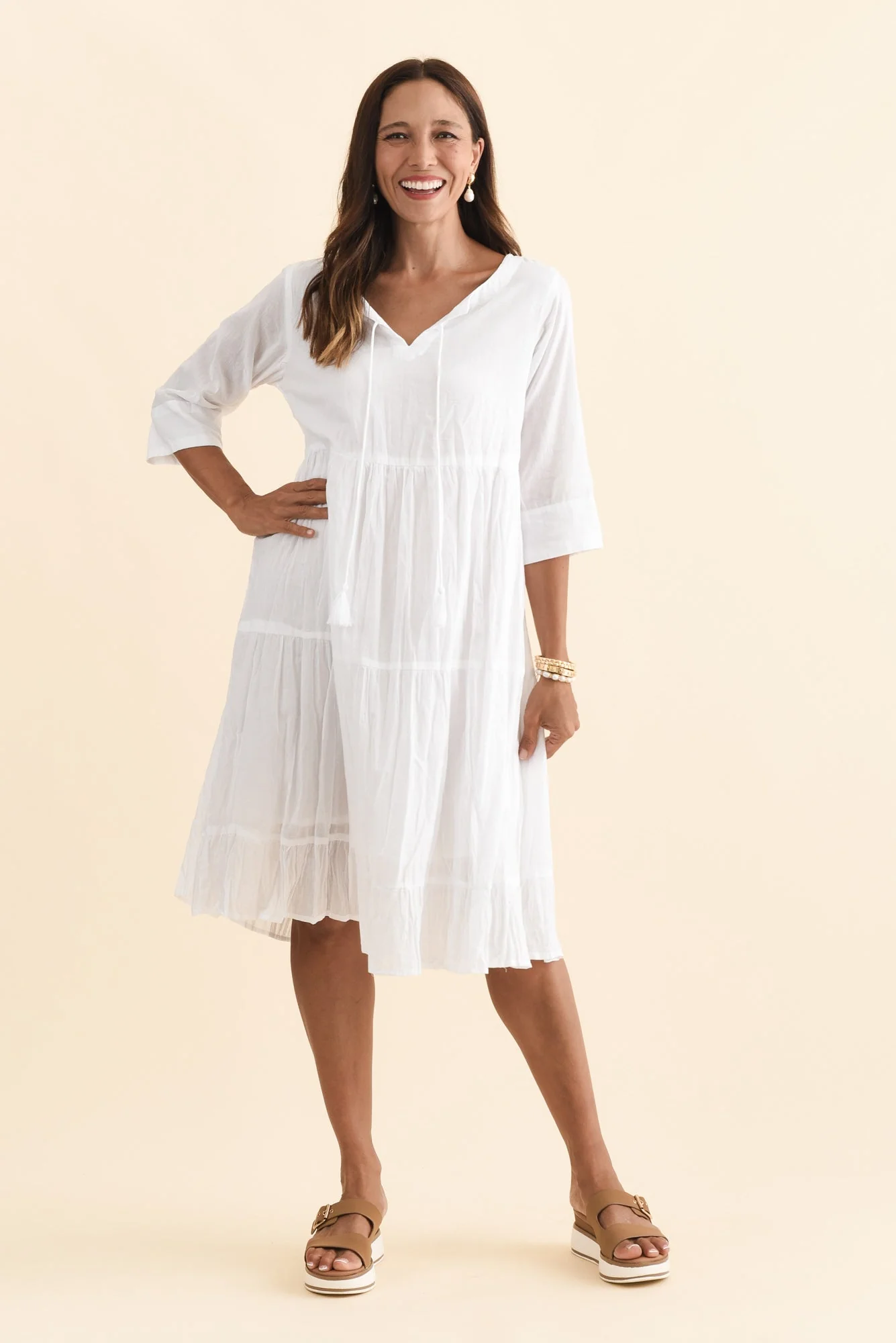 Milana White Crinkle Cotton Dress - Image 3