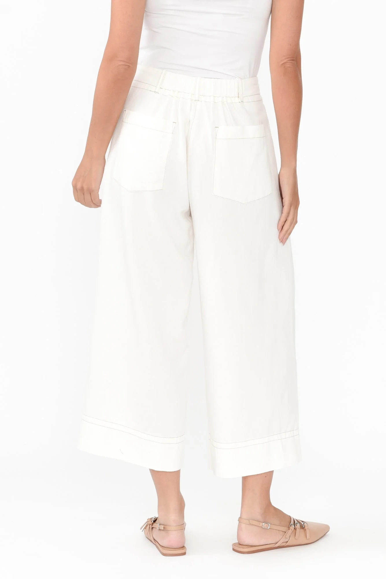 Miley White Cotton Blend Crop Pants - Image 4