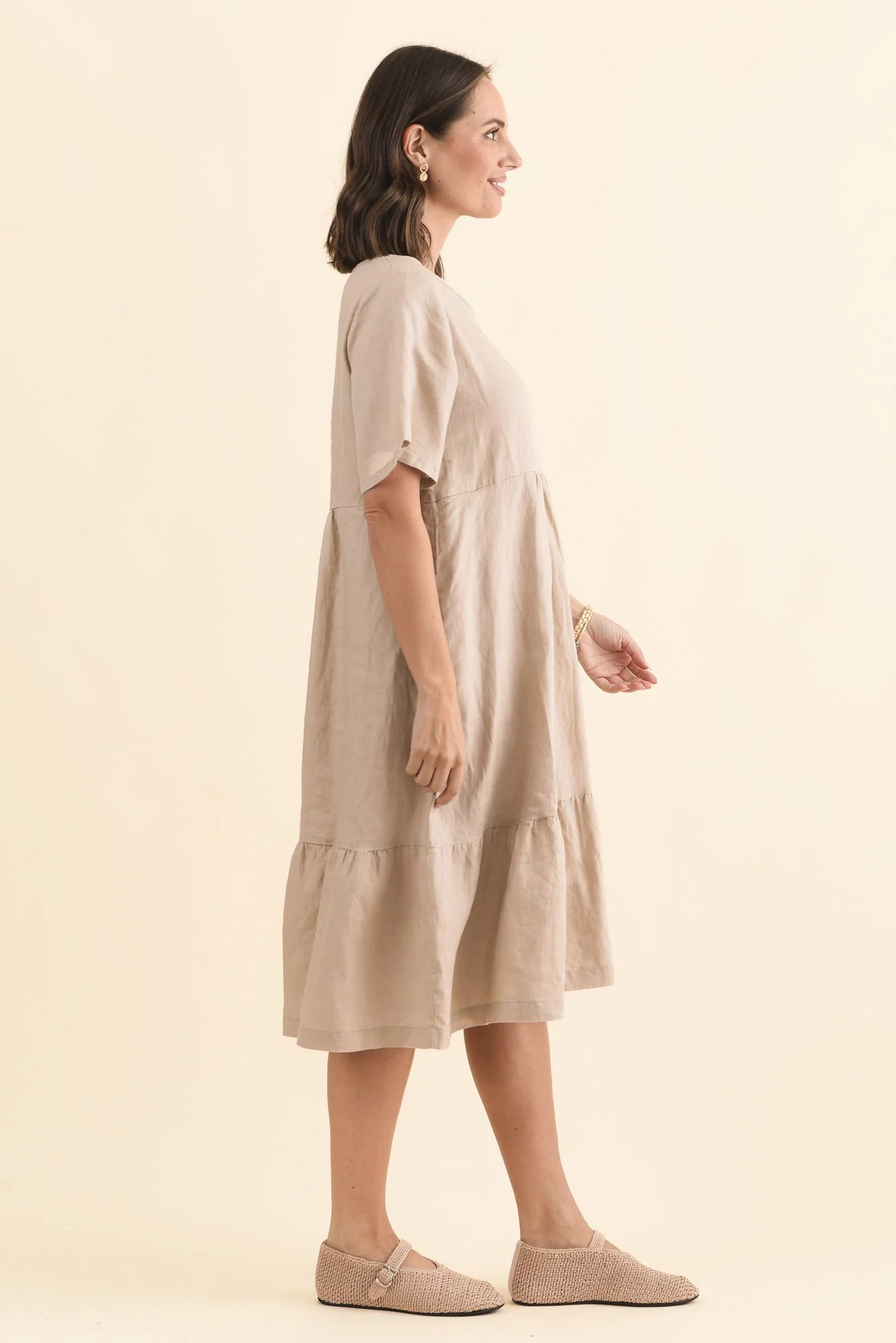 Miller Beige Linen Tiered Dress - Image 3