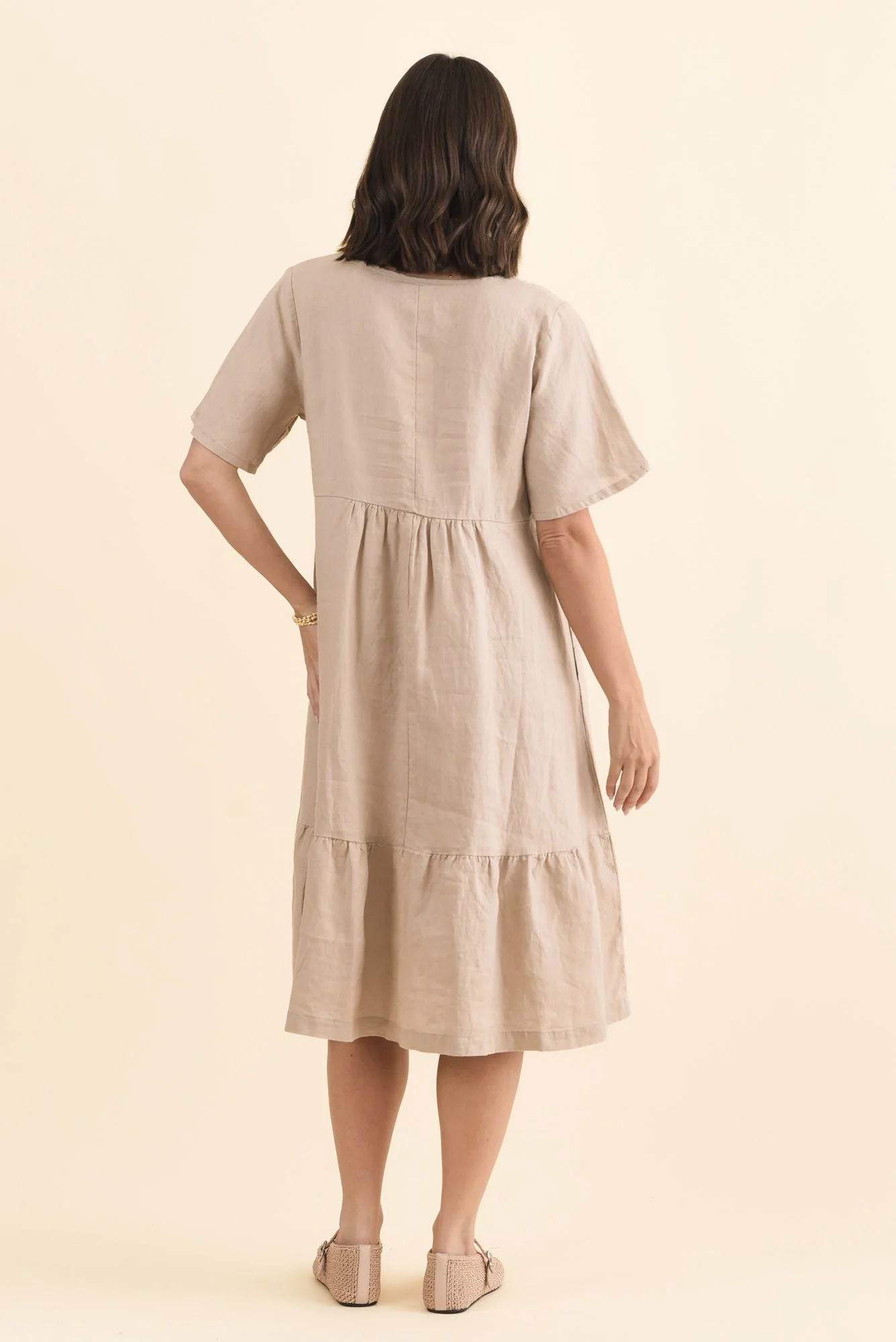 Miller Beige Linen Tiered Dress - Image 4