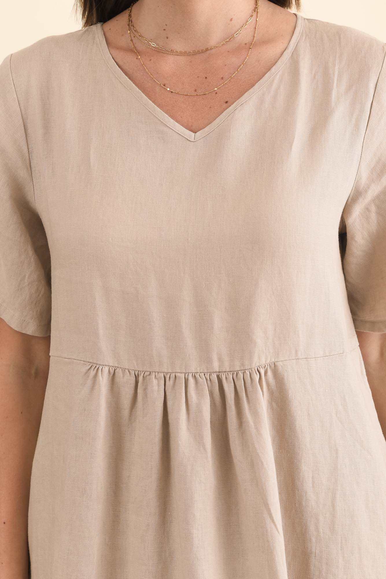 Miller Beige Linen Tiered Dress - Image 5