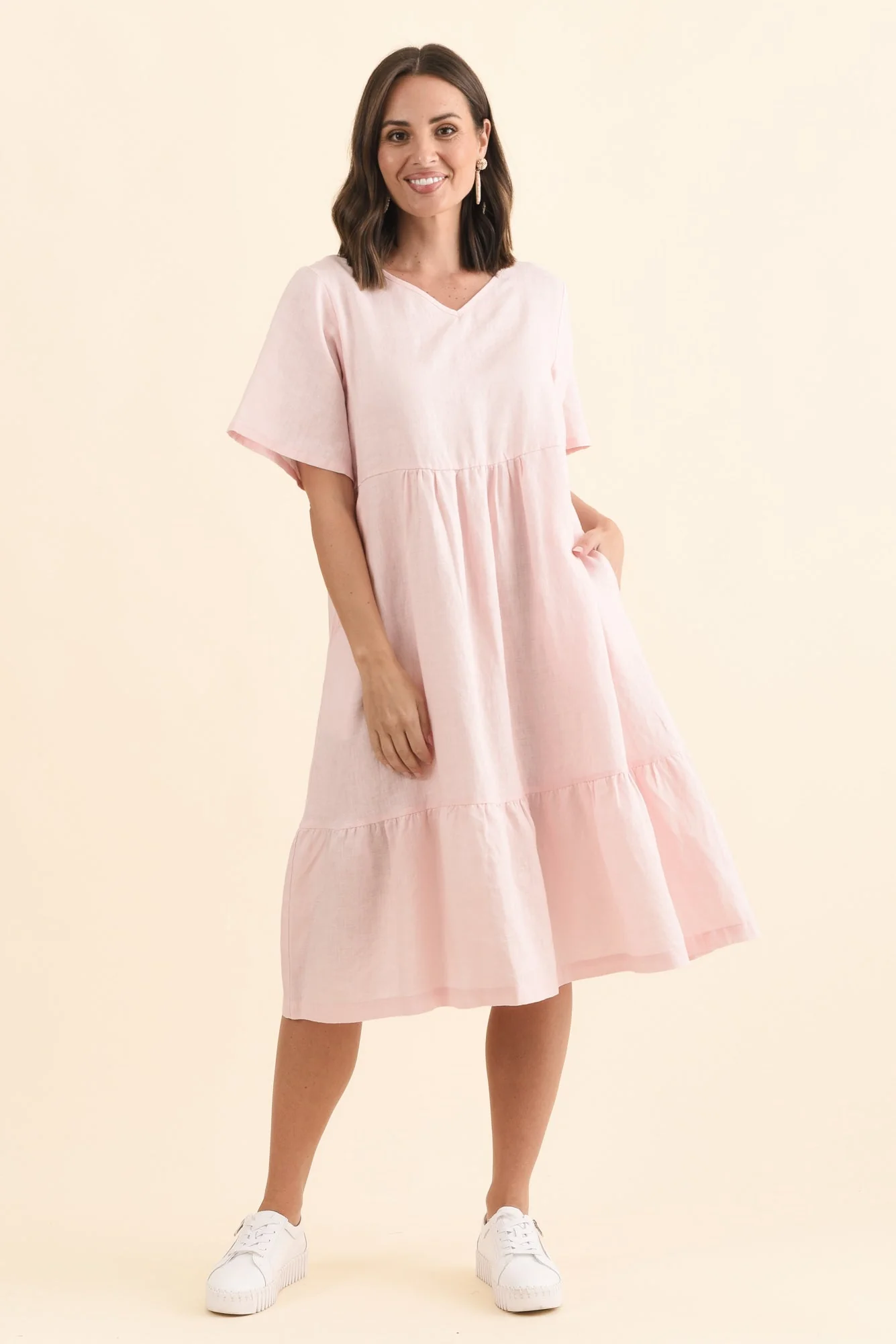 Miller Blush Linen Tiered Dress - Image 2