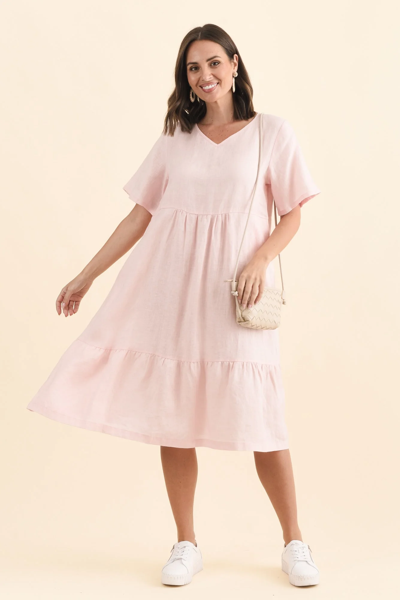Miller Blush Linen Tiered Dress - Image 3