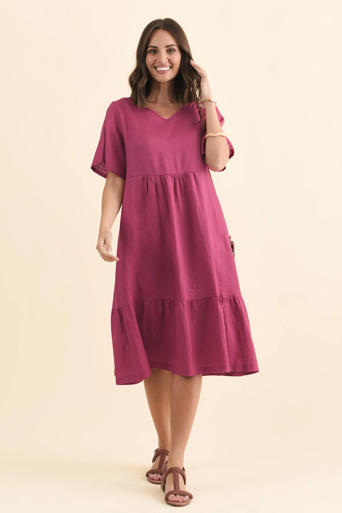 Miller Pink Linen Tiered Dress