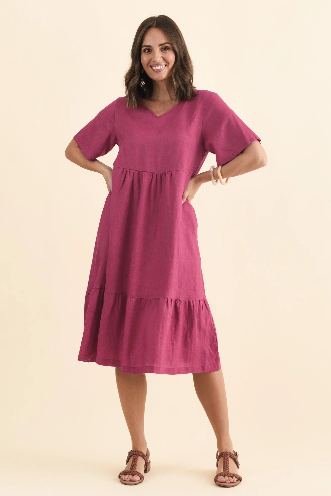 Miller Pink Linen Tiered Dress - Image 2