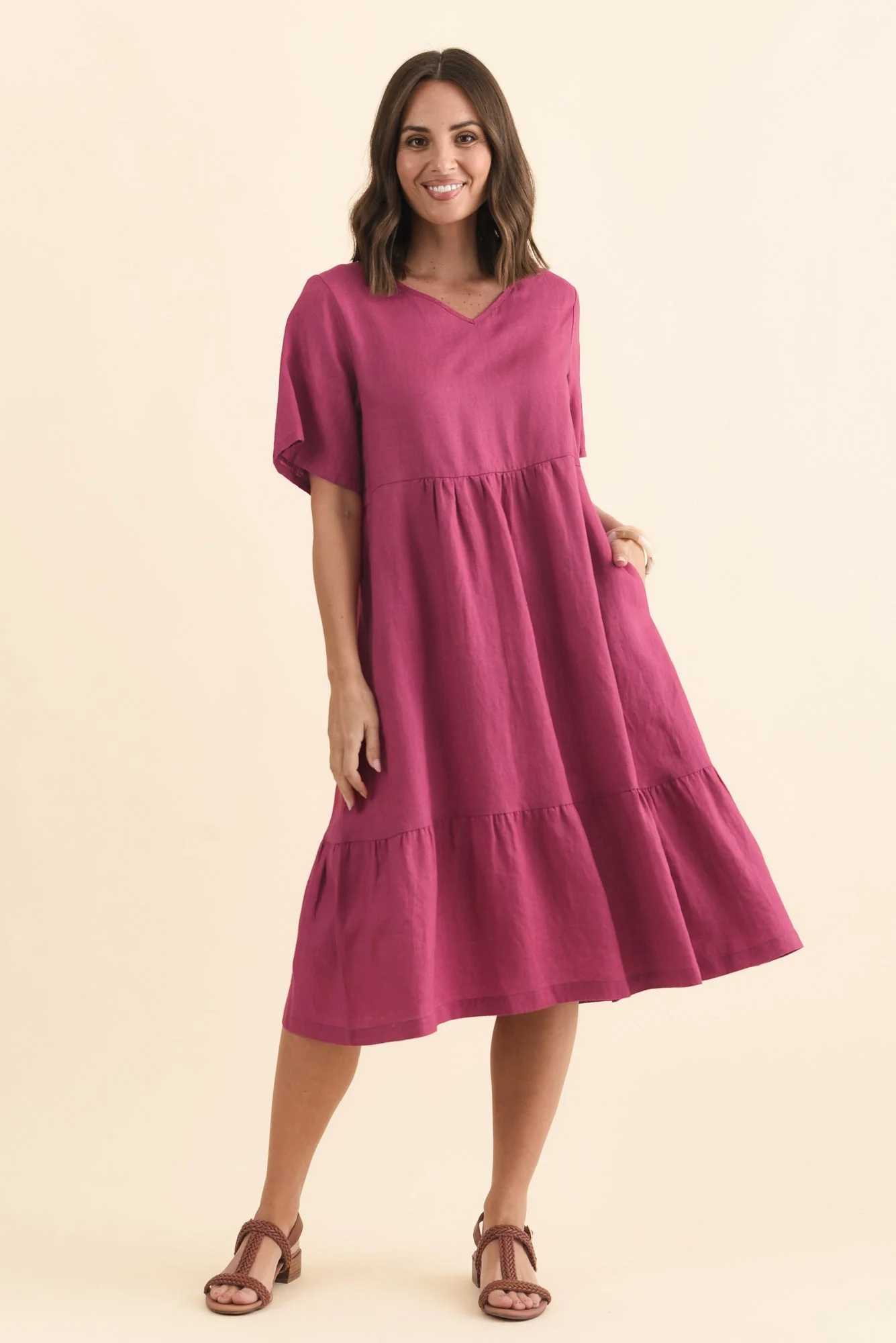 Miller Pink Linen Tiered Dress - Image 6
