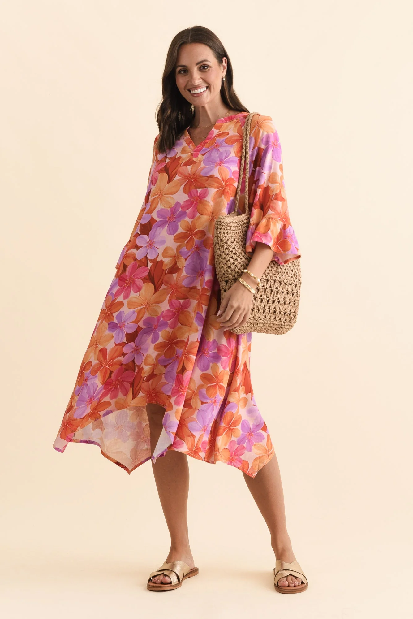 Millicent Orange Garden Linen Cotton Dress