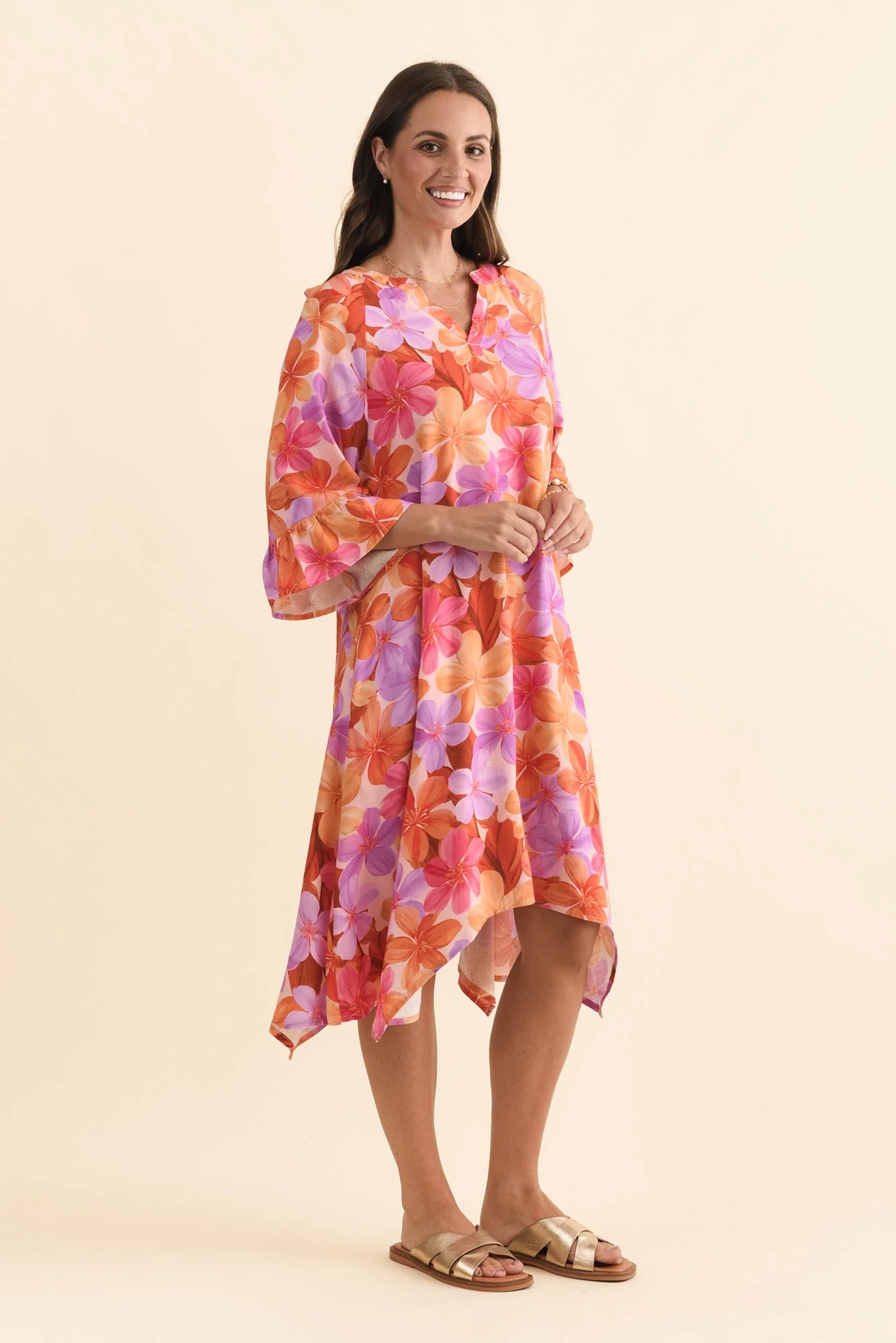 Millicent Orange Garden Linen Cotton Dress - Image 3