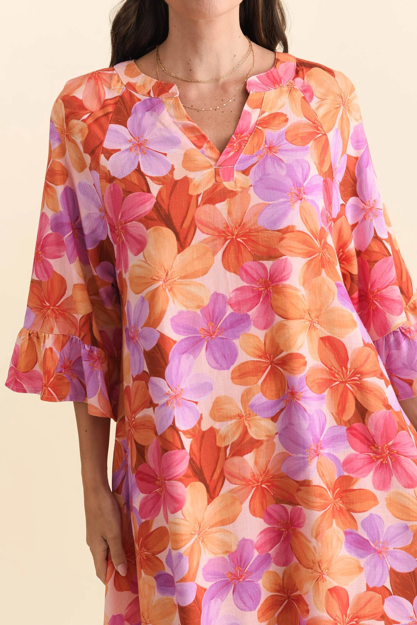 Millicent Orange Garden Linen Cotton Dress - Image 5
