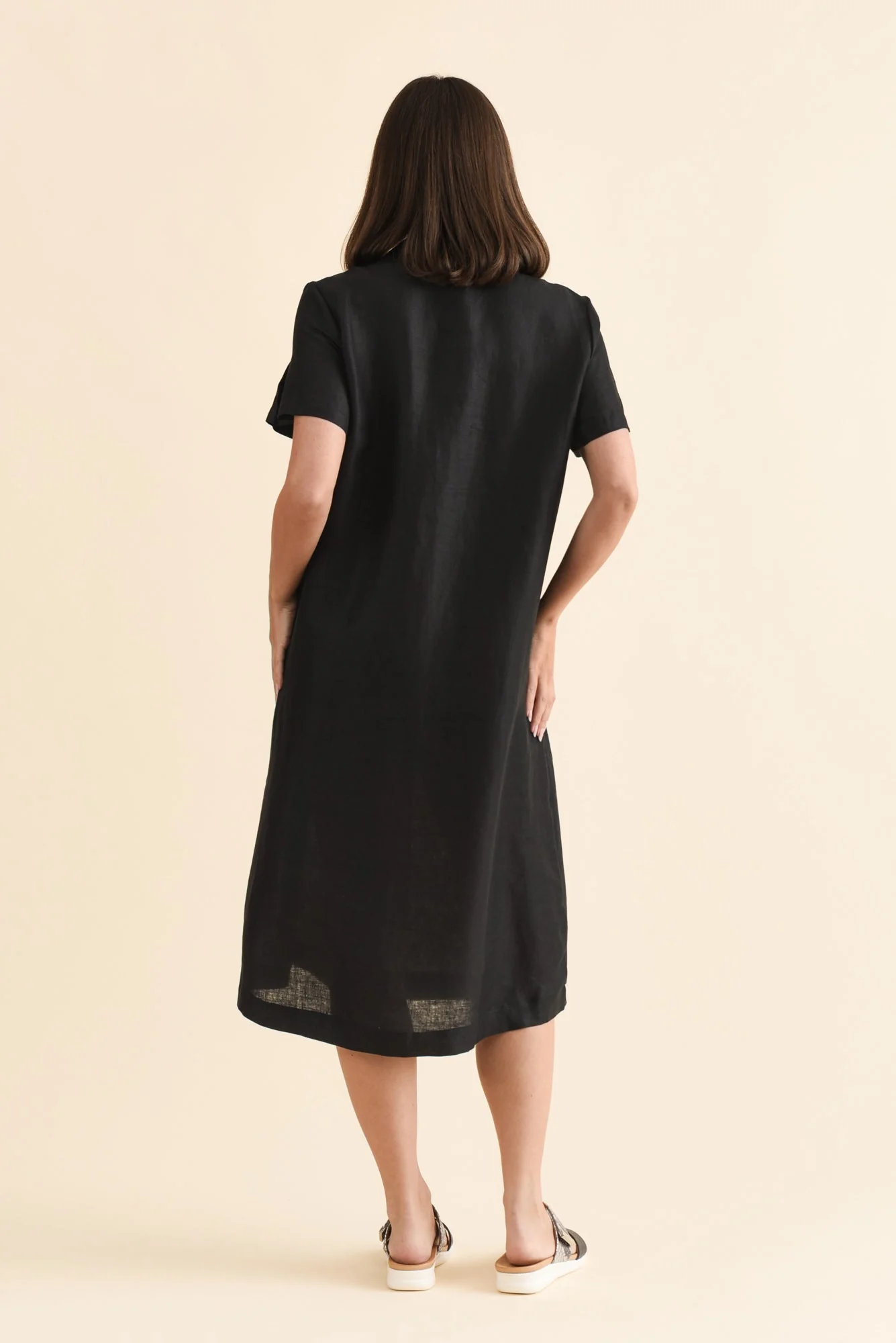 Miranda Black Linen Collared Dress - Image 4