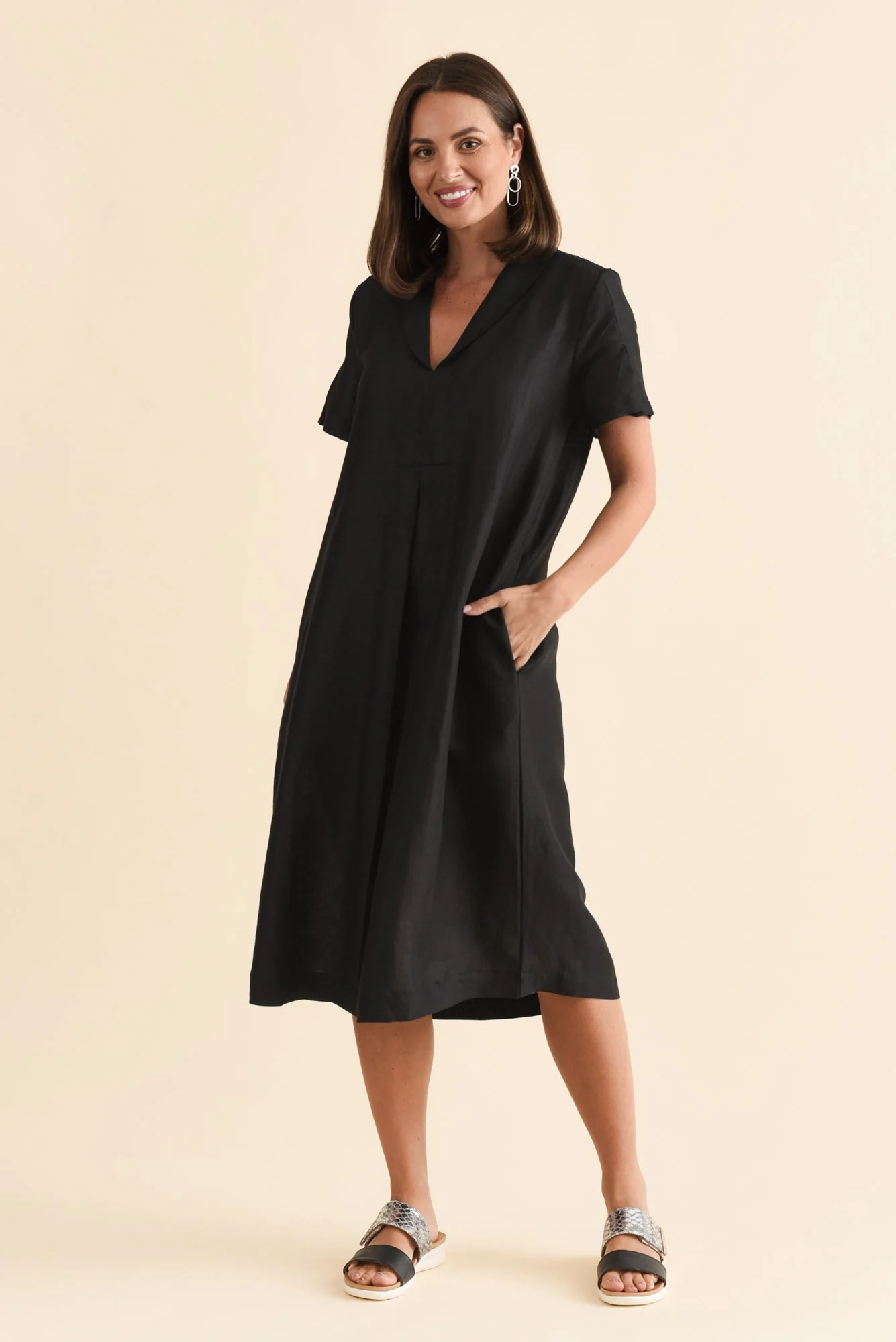 Miranda Black Linen Collared Dress - Image 6