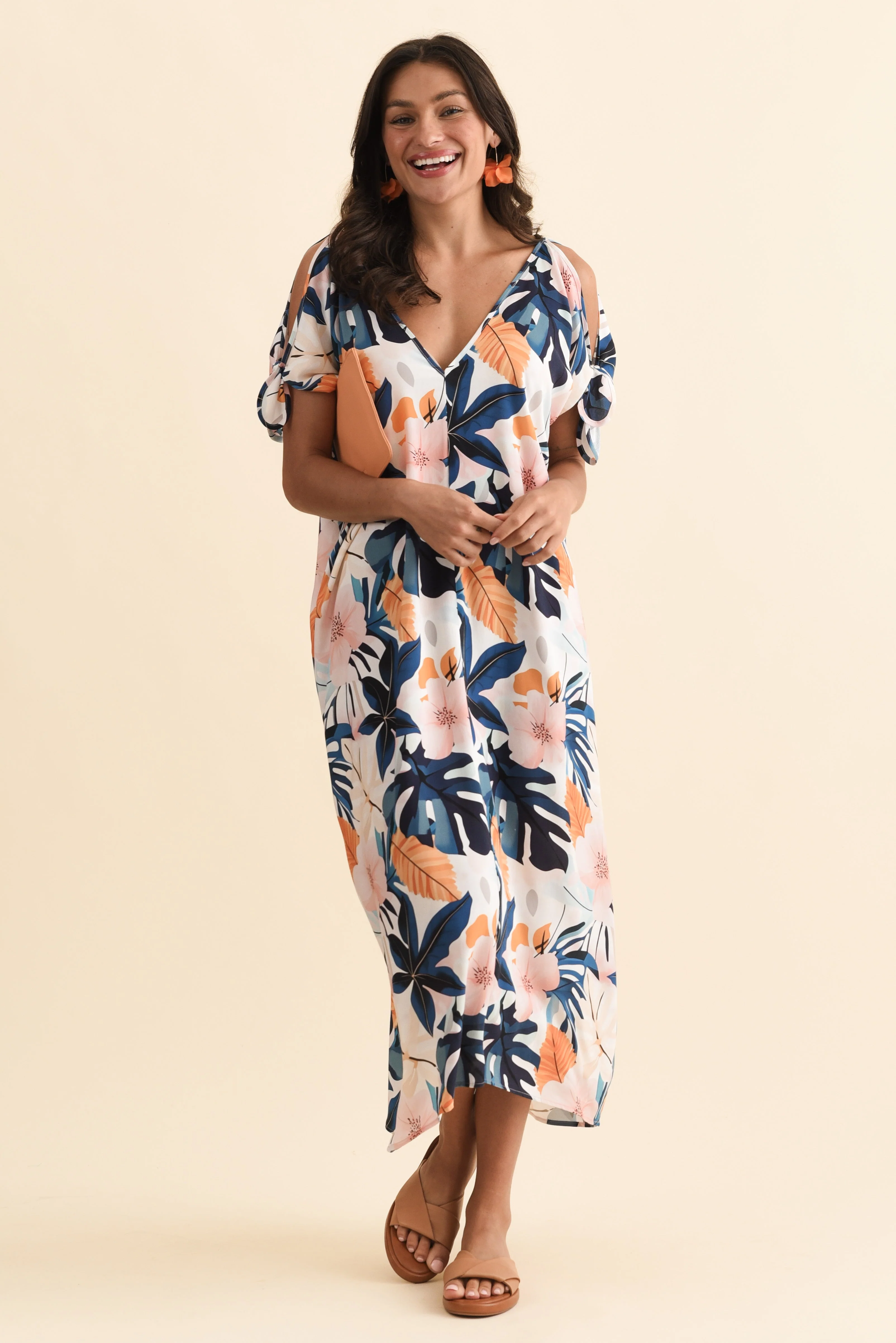 Miranda Navy Garden Cold Shoulder Kaftan