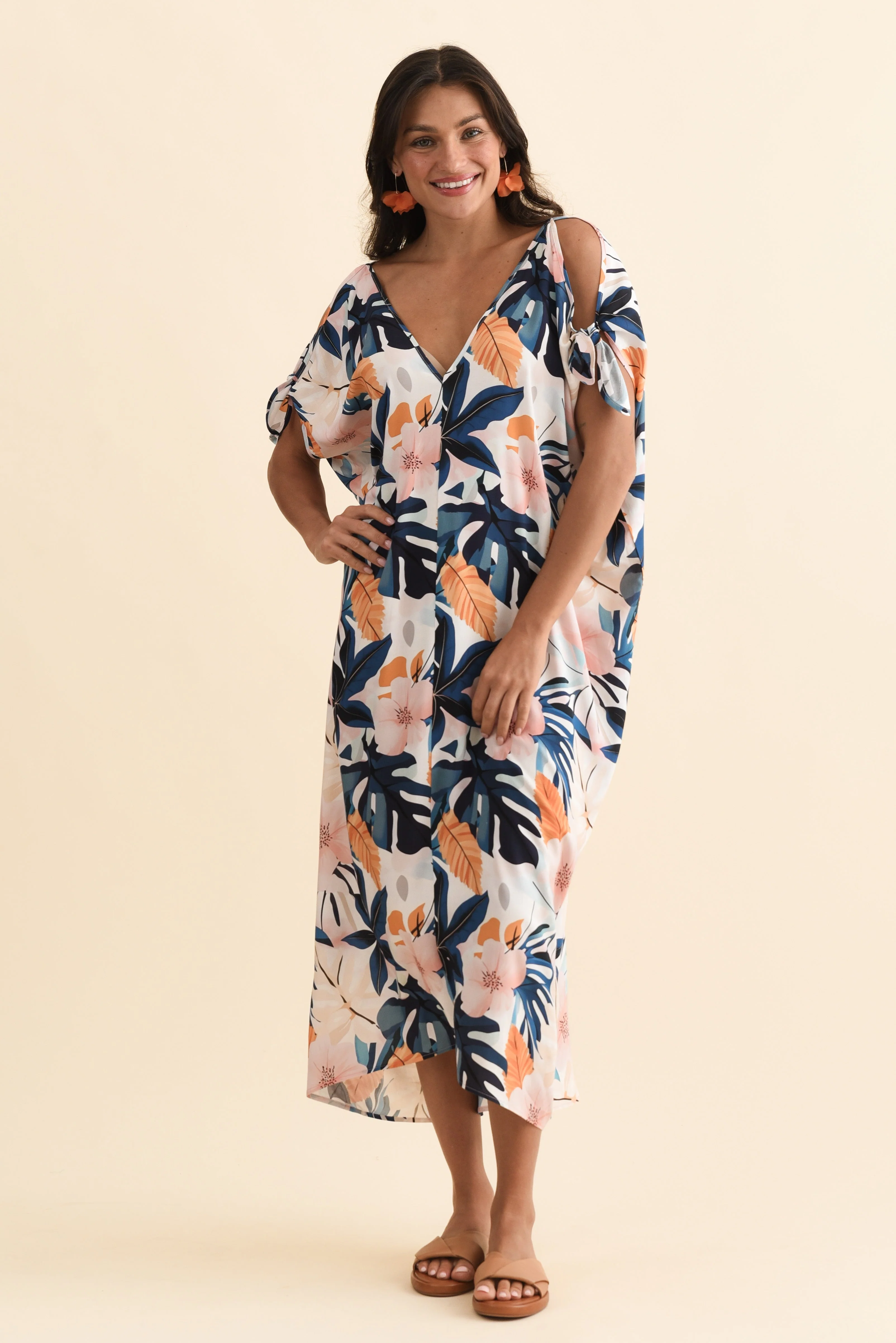 Miranda Navy Garden Cold Shoulder Kaftan - Image 2