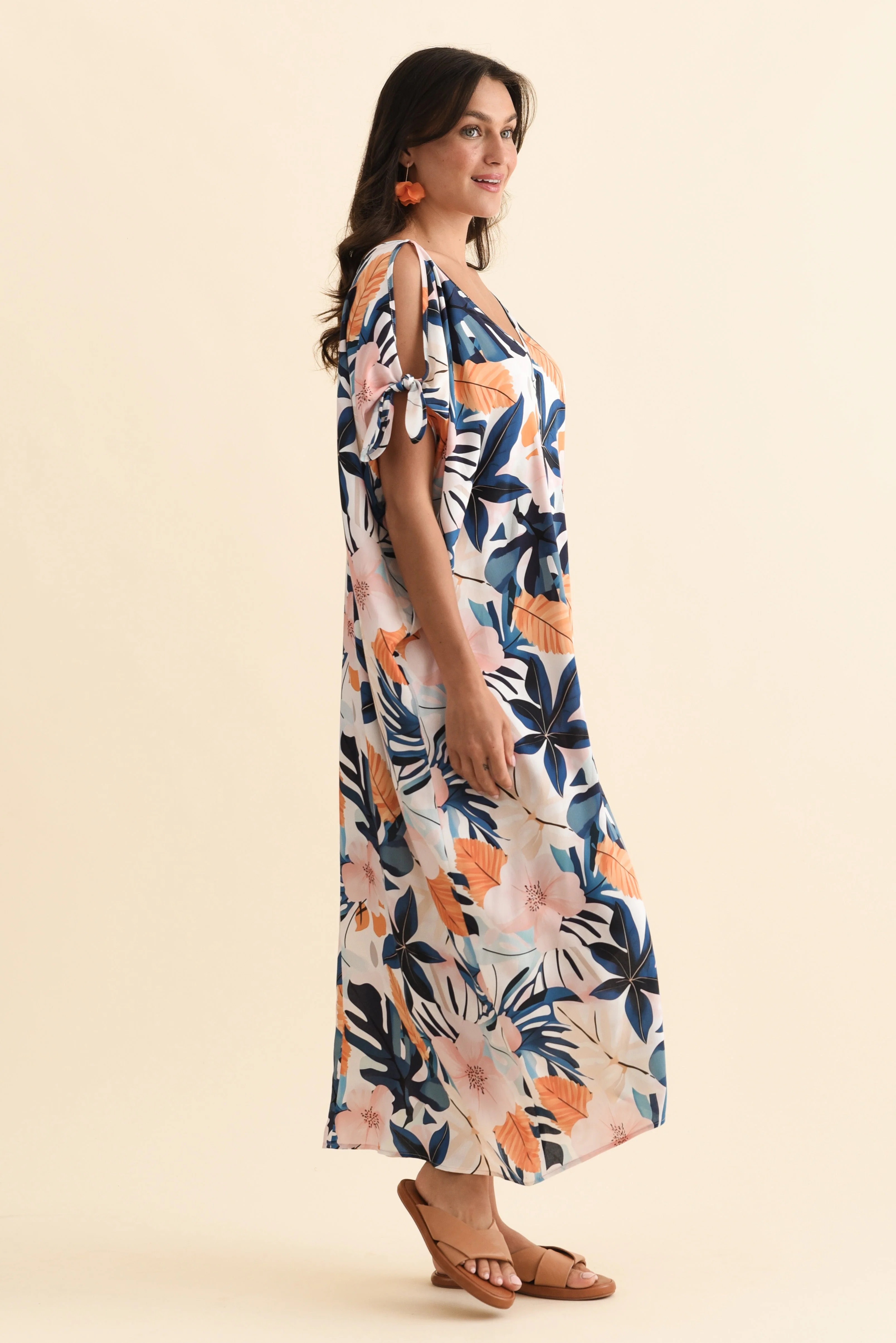 Miranda Navy Garden Cold Shoulder Kaftan - Image 3