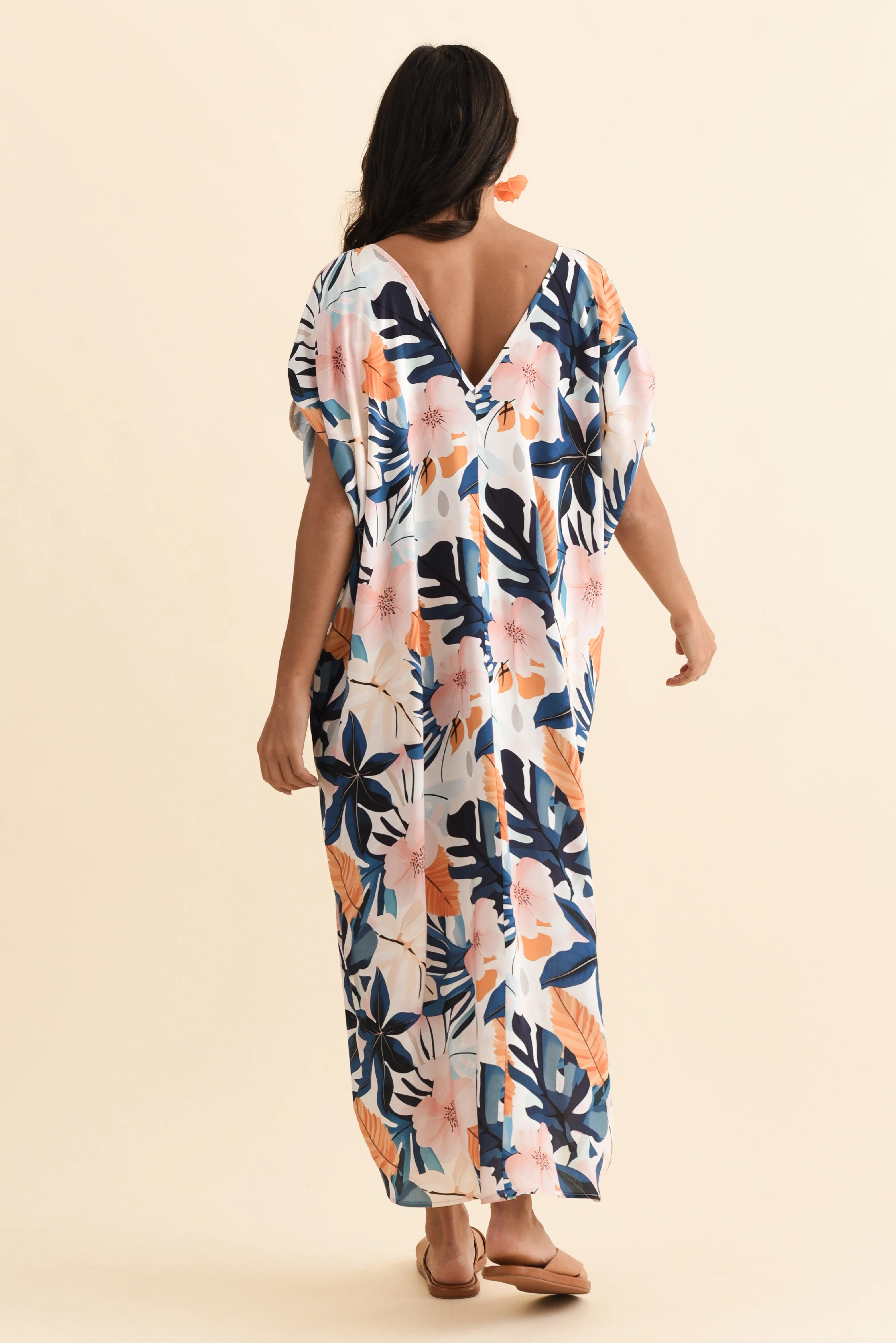 Miranda Navy Garden Cold Shoulder Kaftan - Image 4