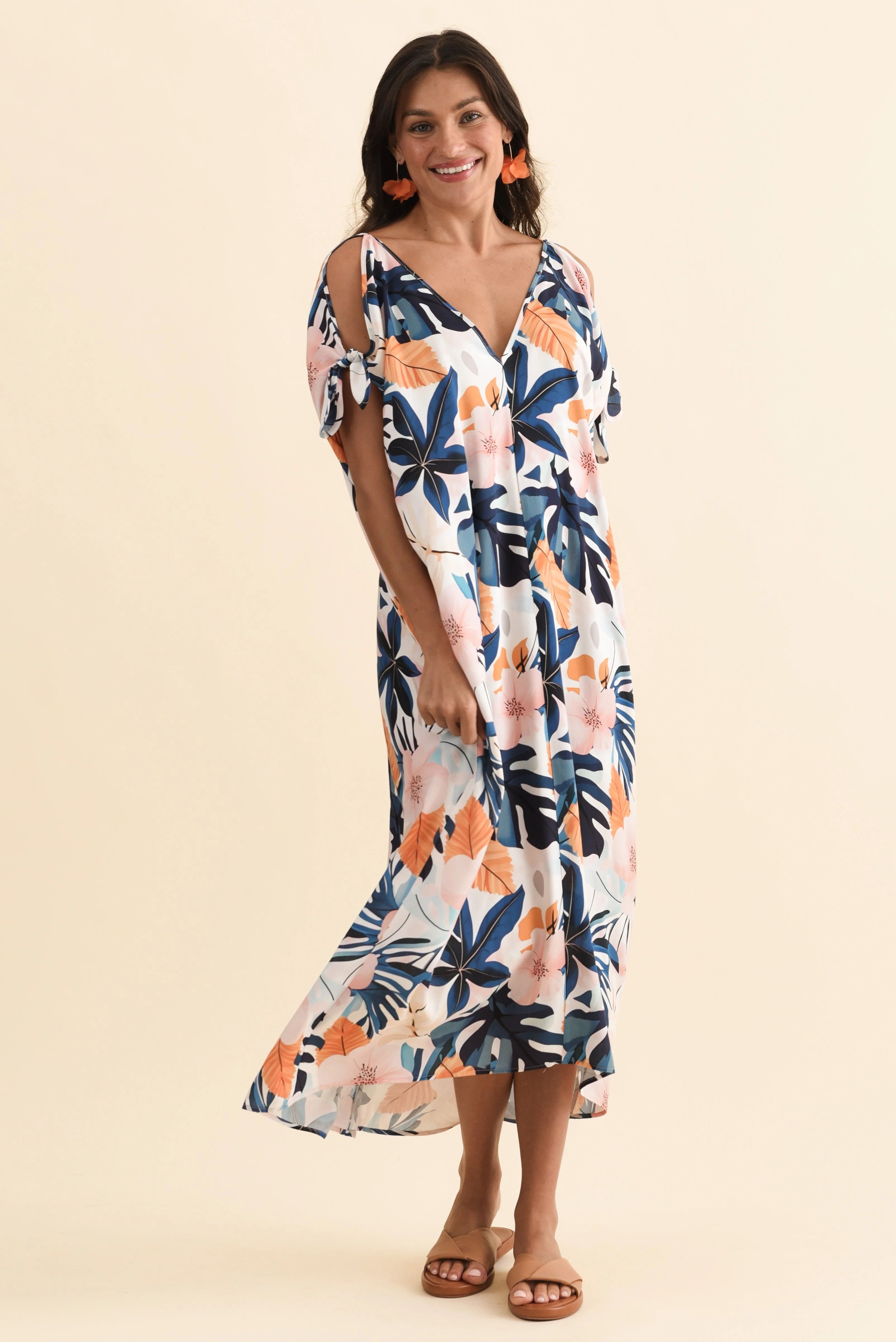 Miranda Navy Garden Cold Shoulder Kaftan - Image 6