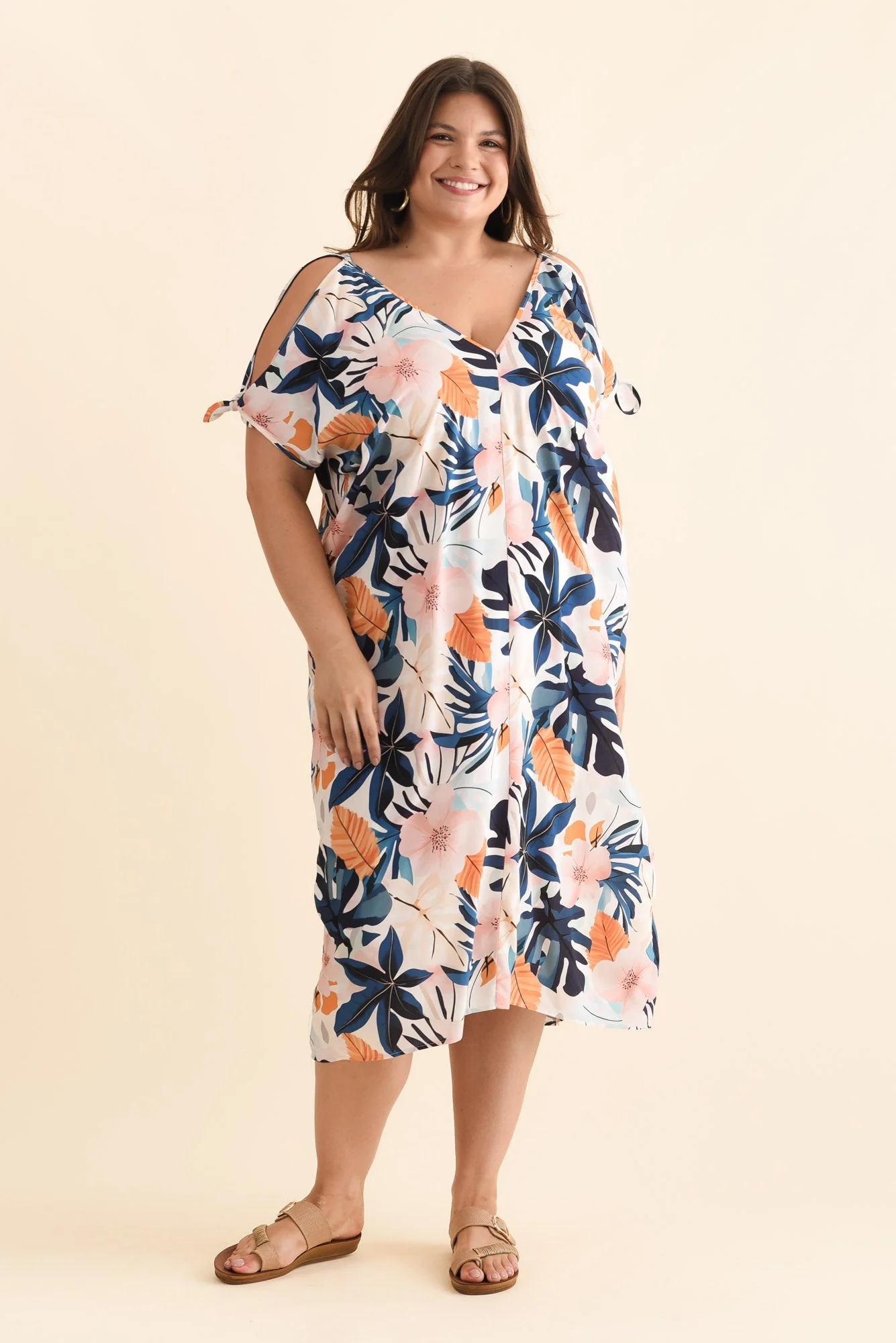 Miranda Navy Garden Cold Shoulder Kaftan - Image 8